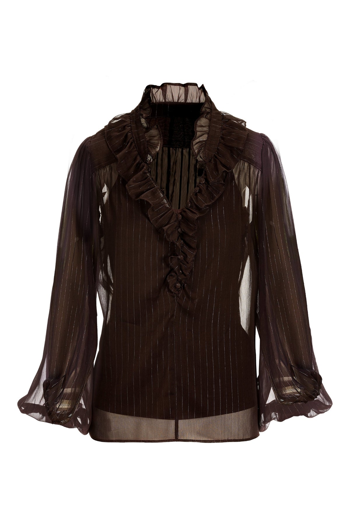 Shimmer Detail Ruffle Peasant Blouse Chocolate Brown