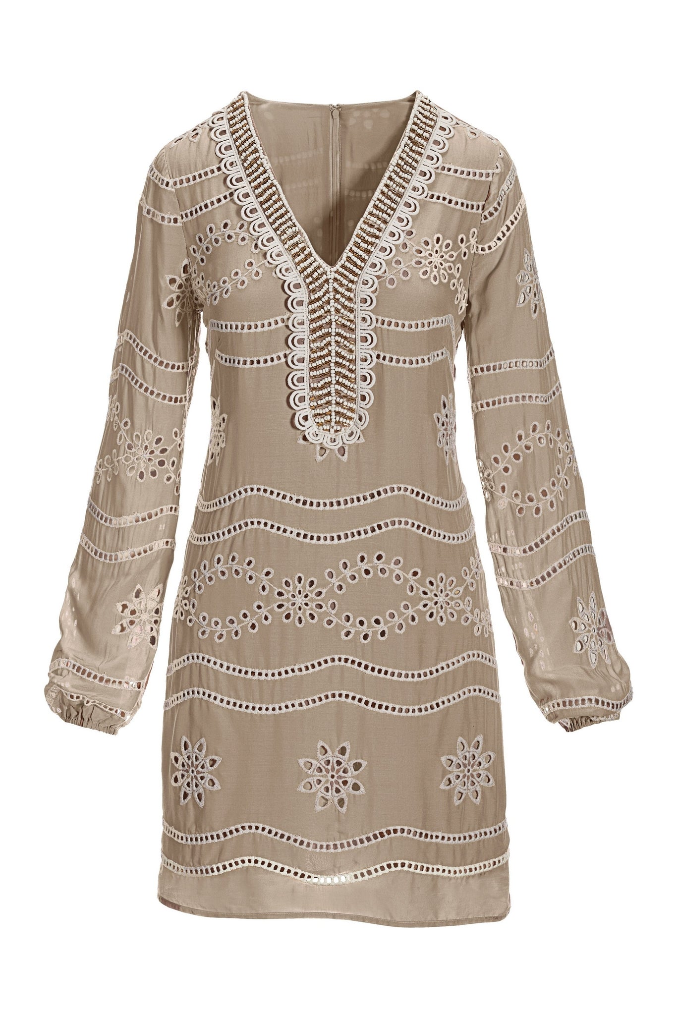Embellished Lace Tunic Dress Sesame