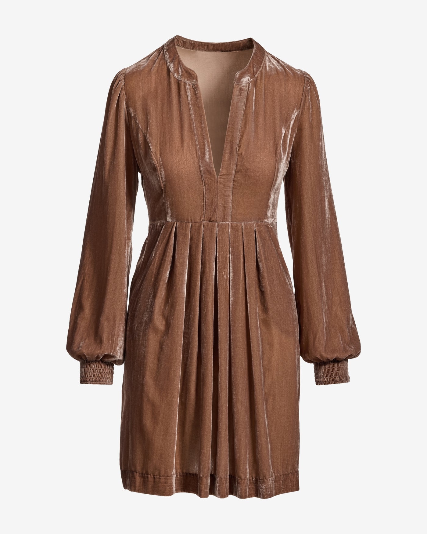 Crushed Velvet Pleated Shift Dress Mocha Mousse