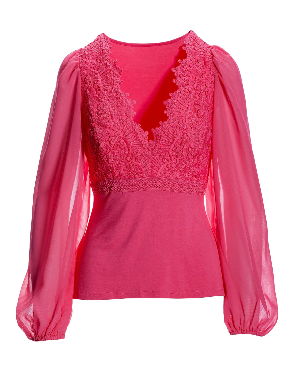 Scallop Lace Long Sleeve Top Magenta