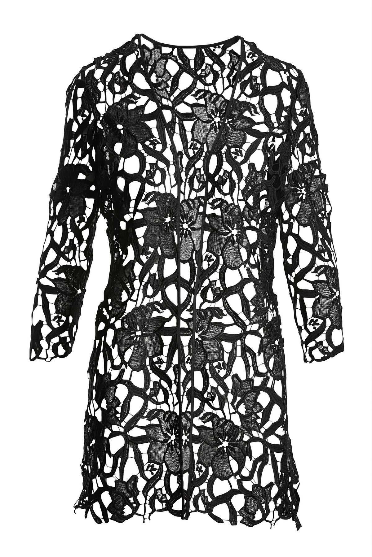 Hip Length Lace Duster Black