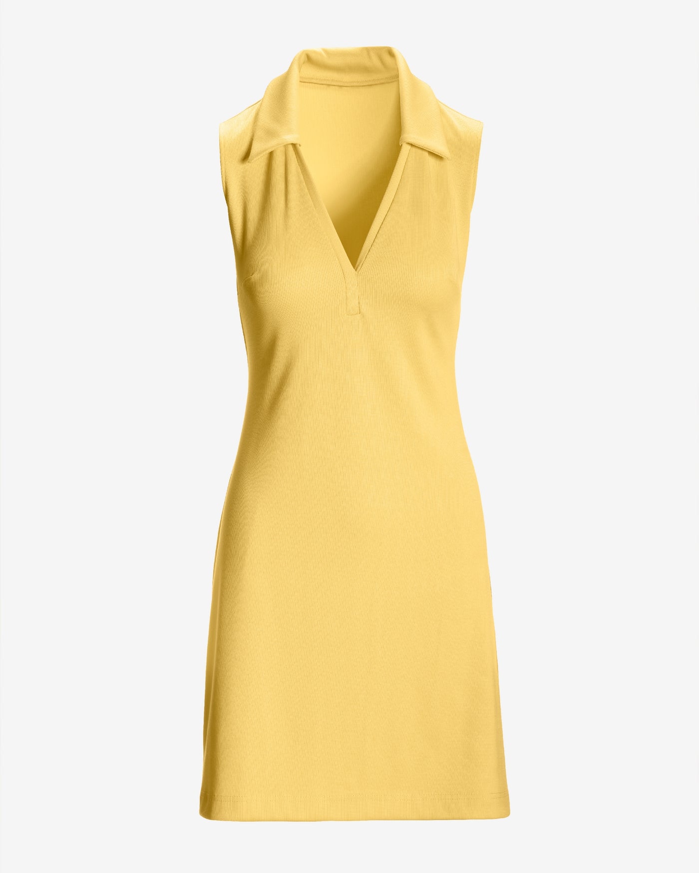 Sleeveless Collared Rib Knit Dress Lemon Drop