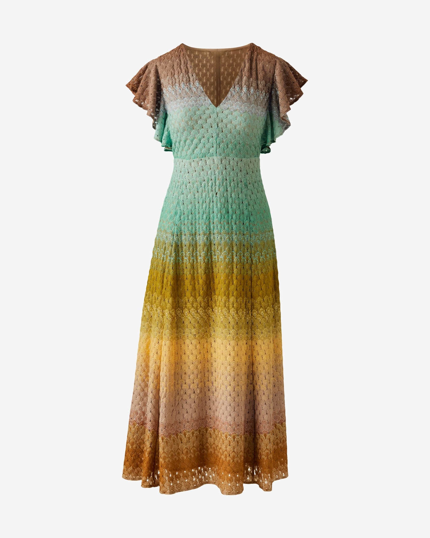 Ombre Lurex V-Neck Textured Dress Multi