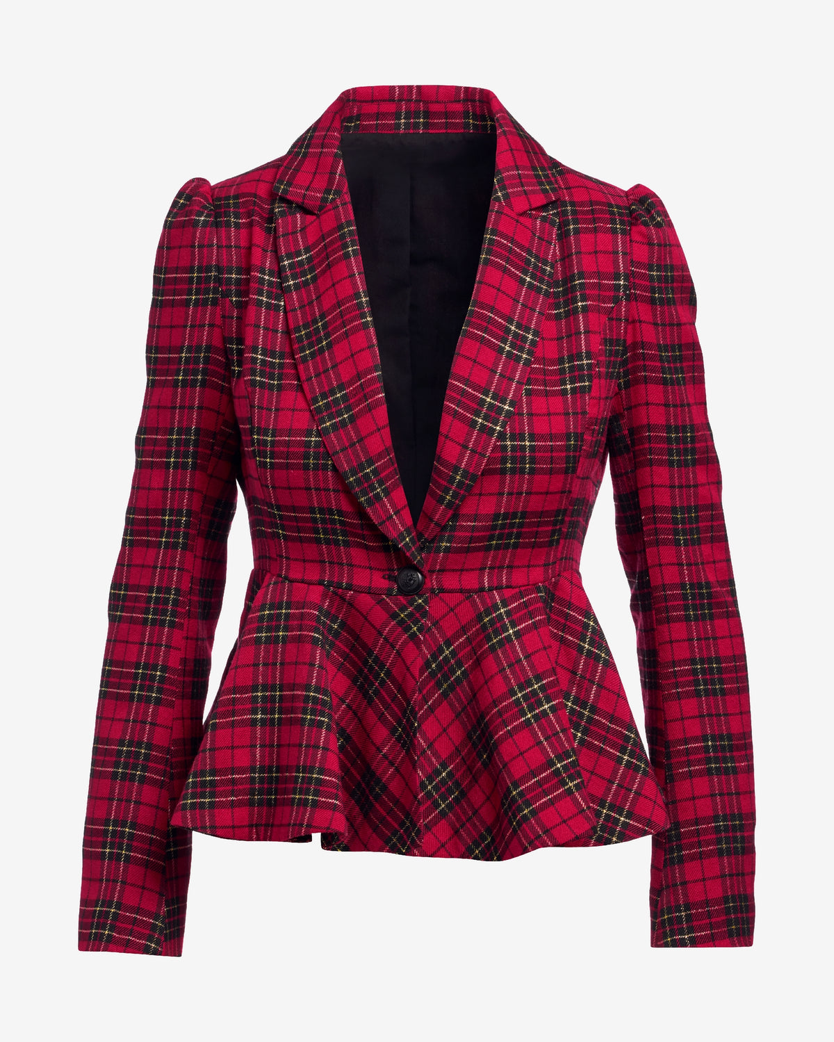 Shimmer Plaid Peplum Single Button Blazer Red Multi