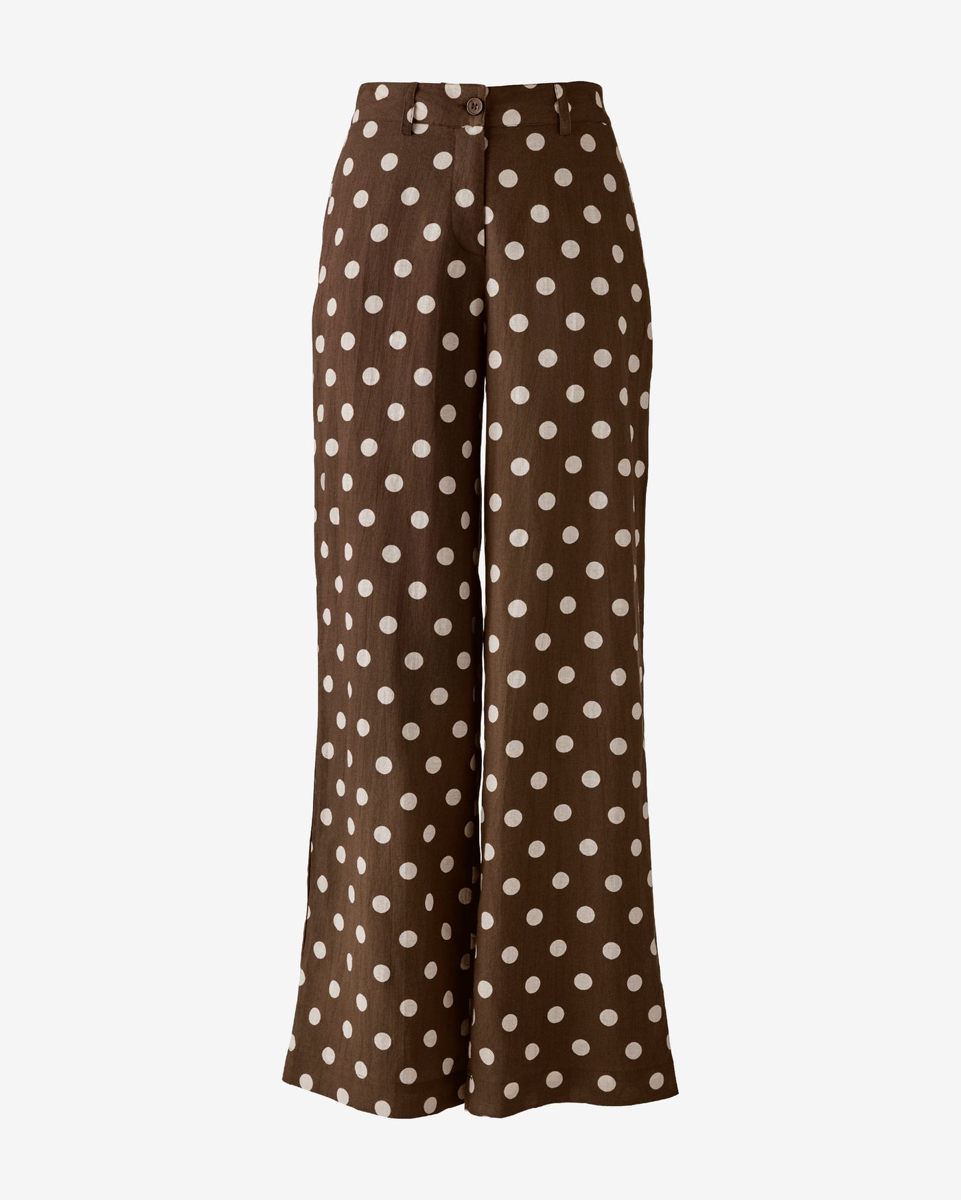 Elevated Linen Printed Wide Leg Trouser Pant Chocolate Dot