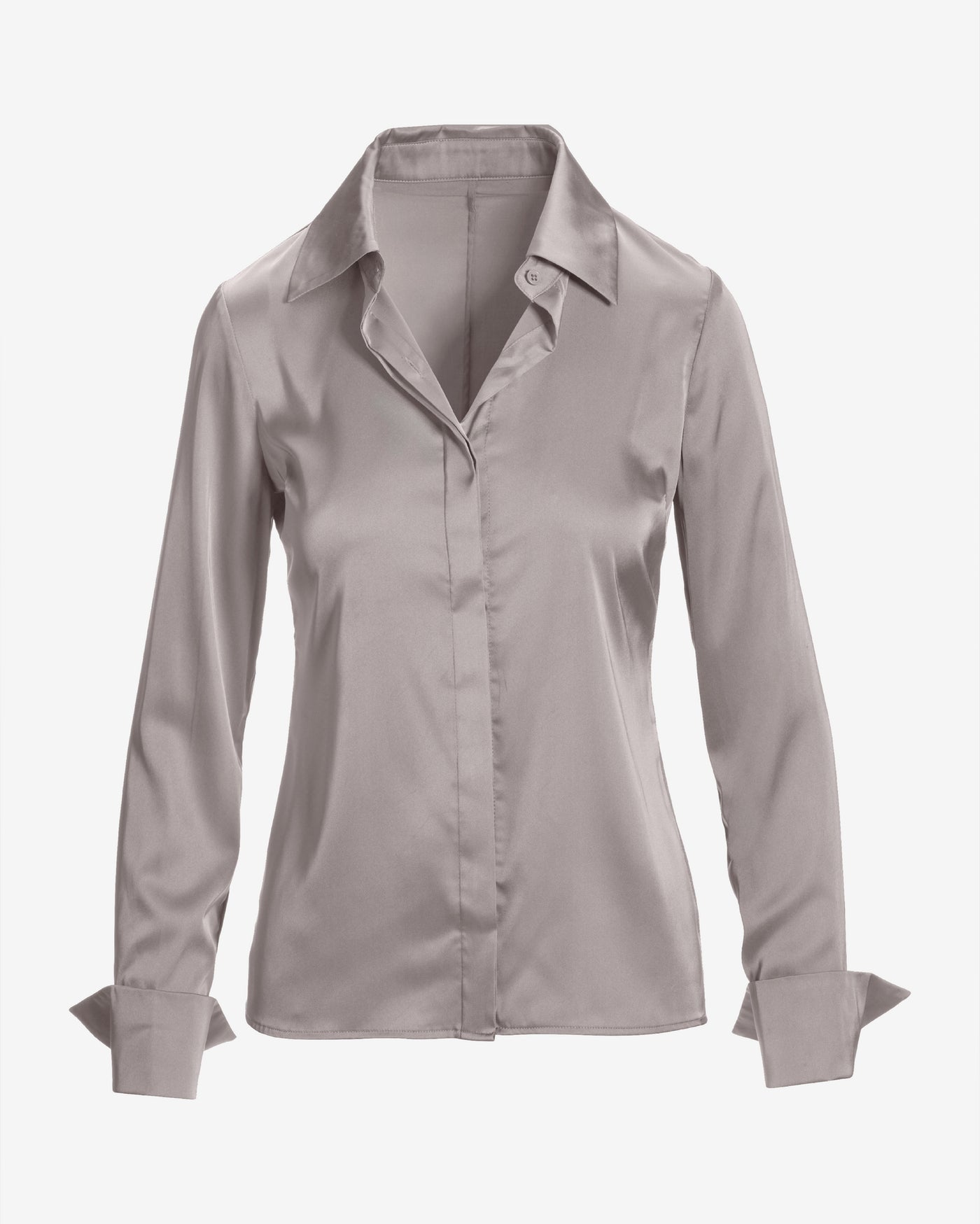 Sophia Button-Up Charmeuse Blouse Gray