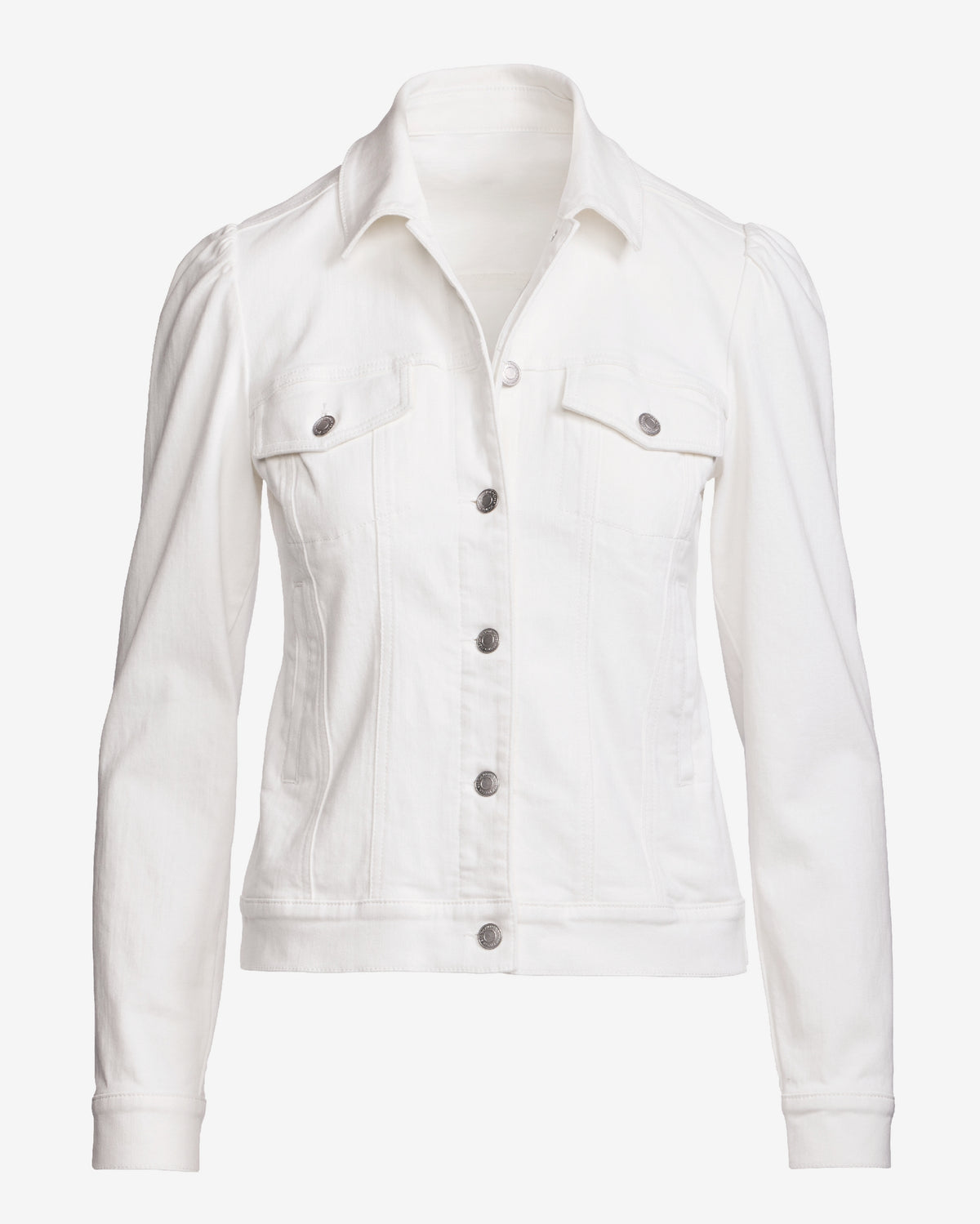 Stretch Denim Puff Sleeve Jacket White