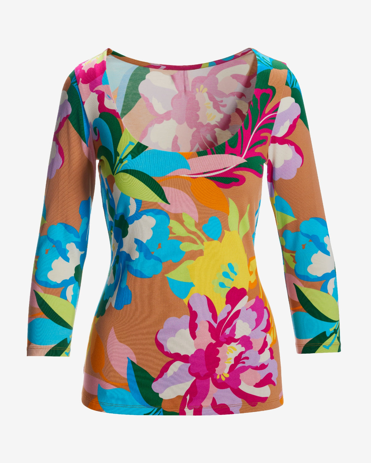 So Sexy Transcending Blooms Three Quarter Sleeve Top Brown