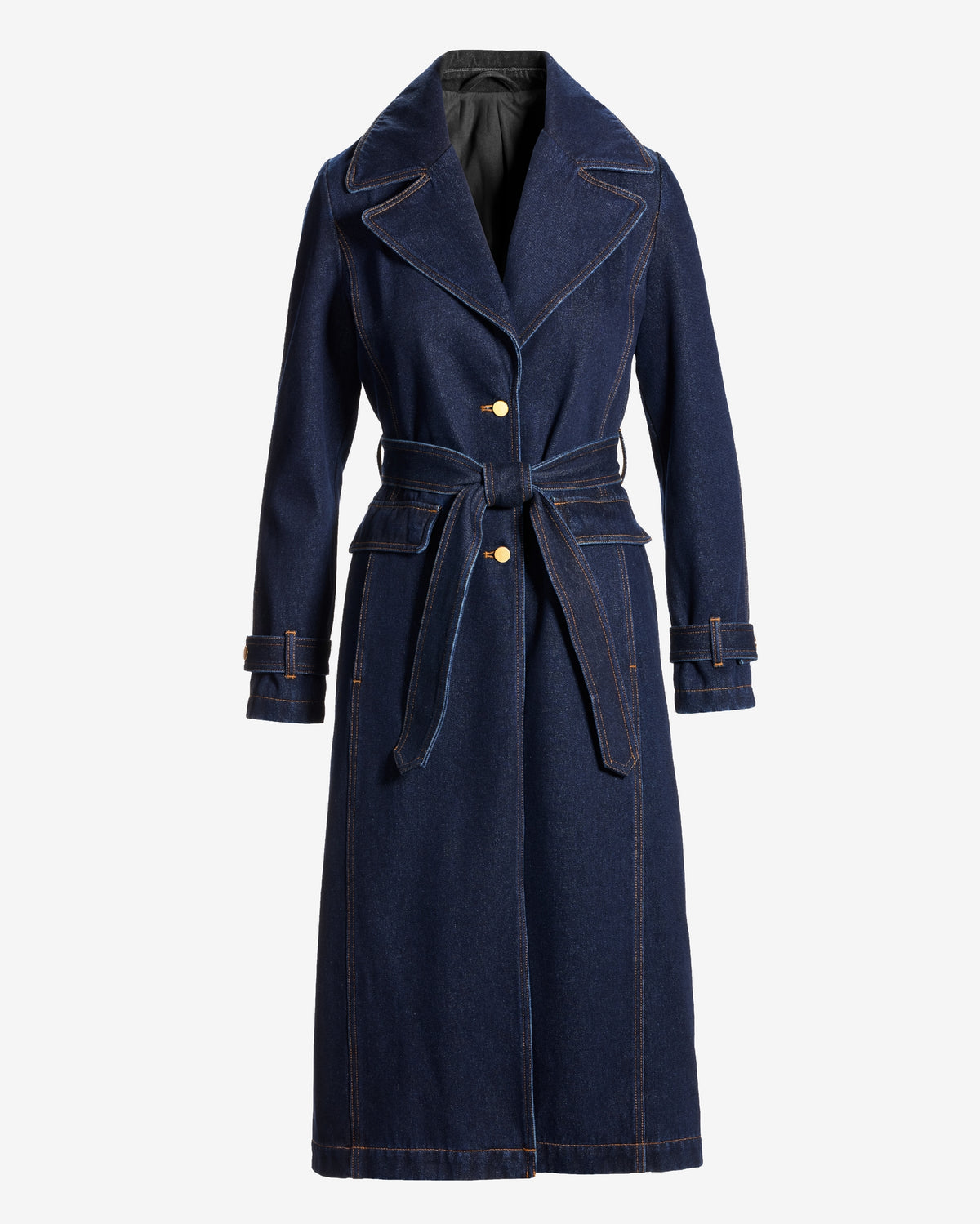 Chic Denim Belted Trench Coat Rinse