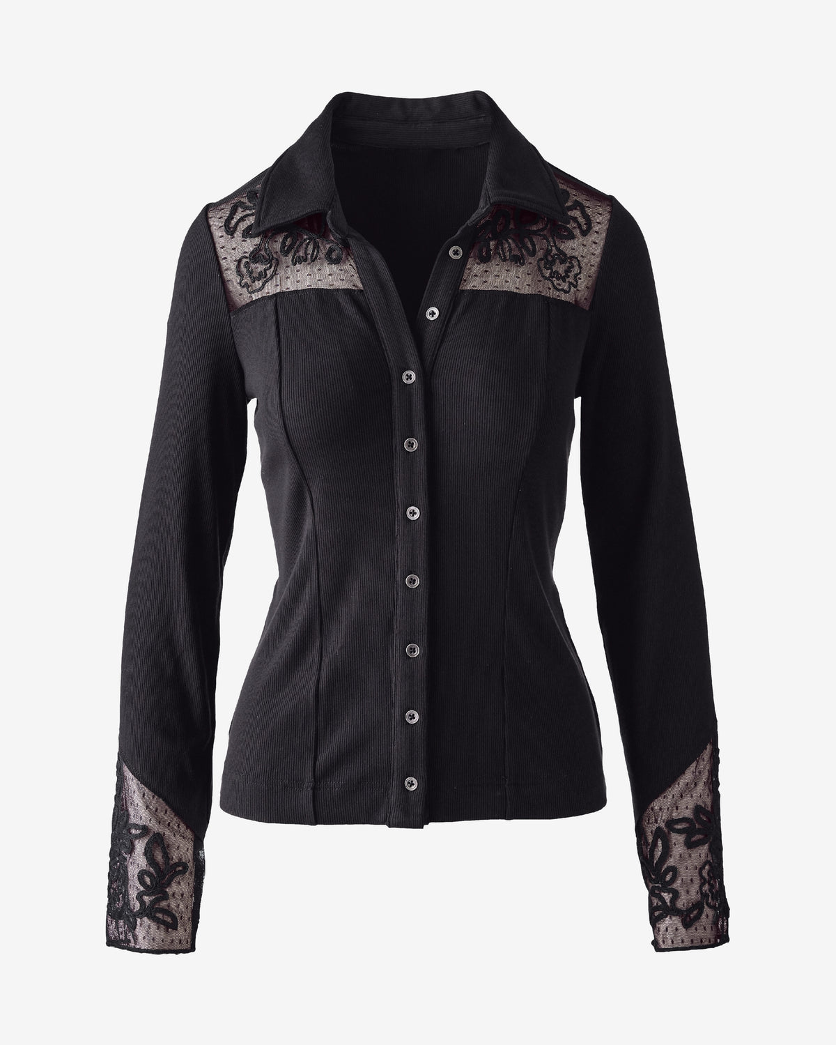 So Essential Button Up With Lace Insets Proper Black