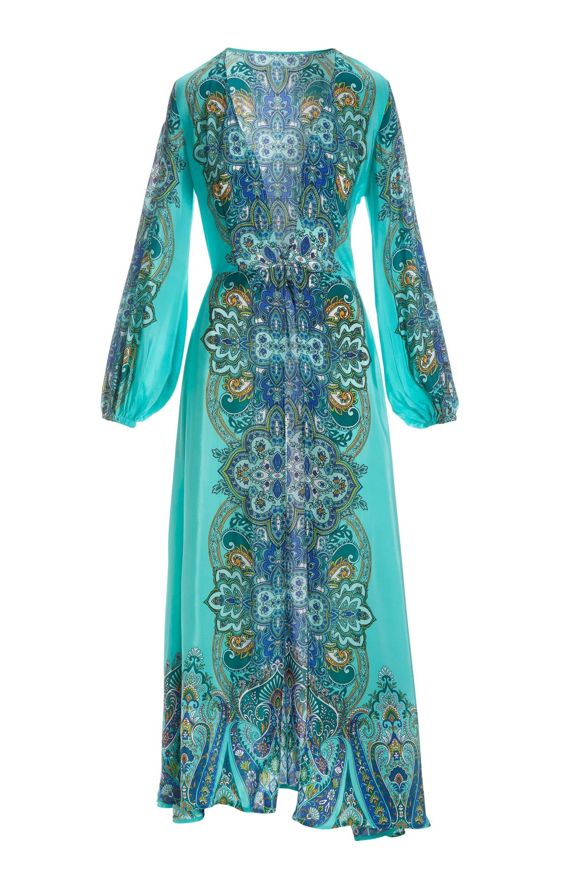 Paisley Print Balloon Sleeve Duster Teal