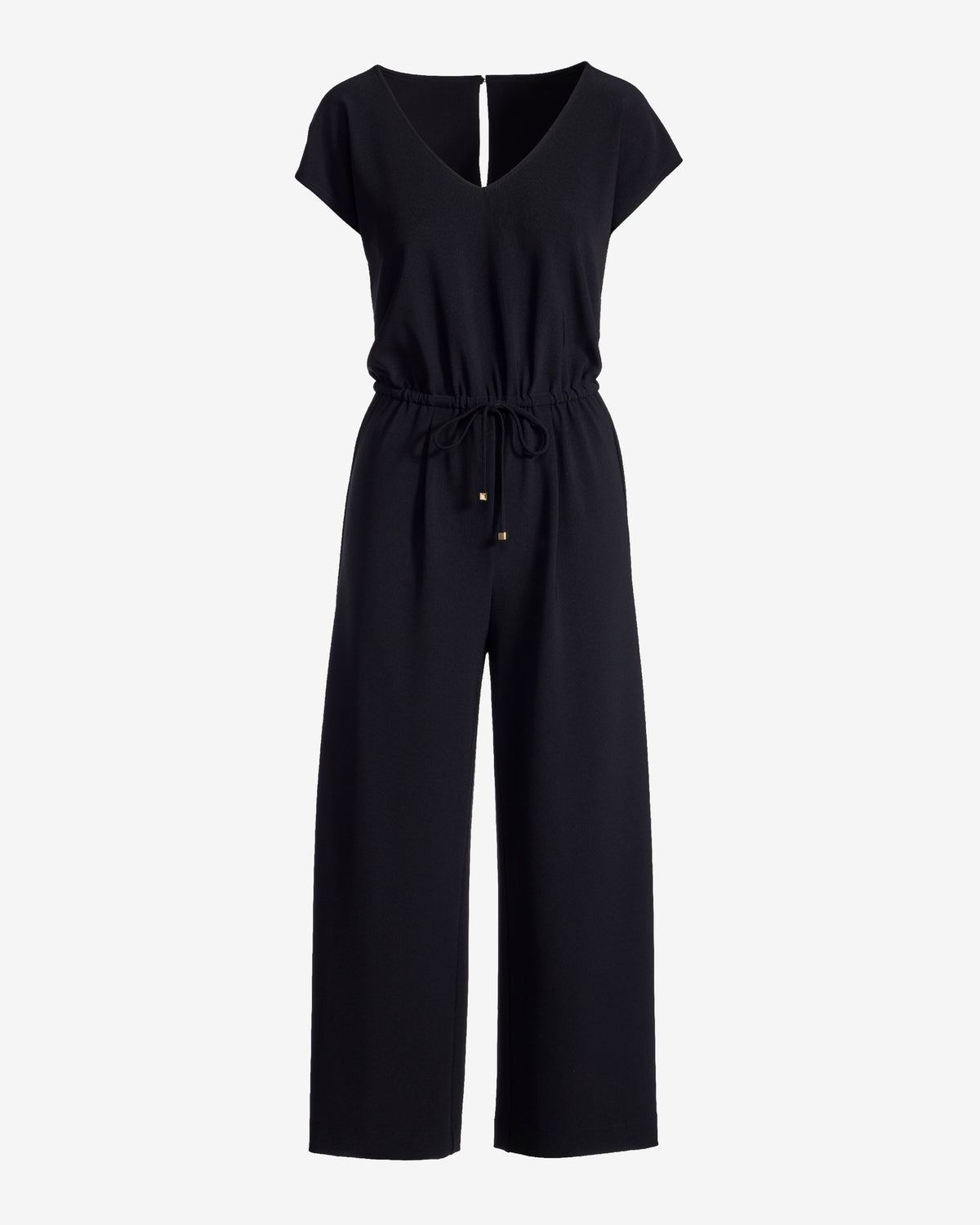 Beyond Travel Crop Drawstring Waist Jumpsuit Jet Black