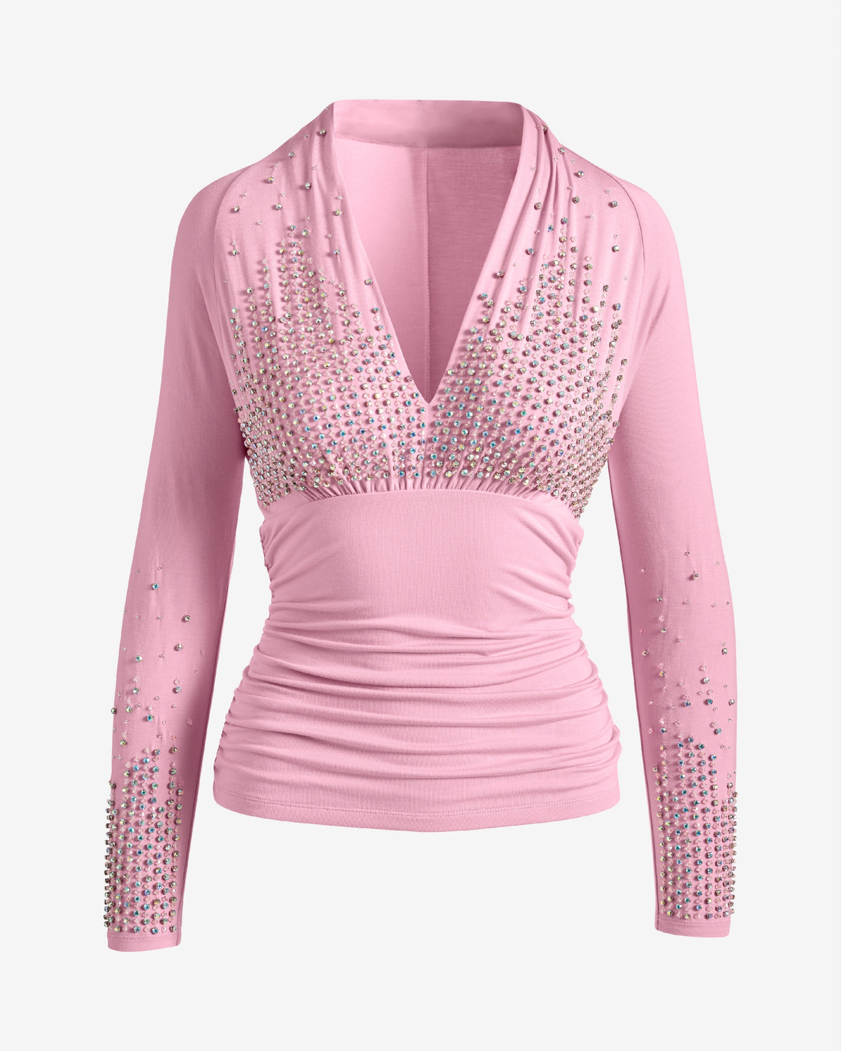 Rhinestone Embellished V Neck Knit Top Lilac Sachet