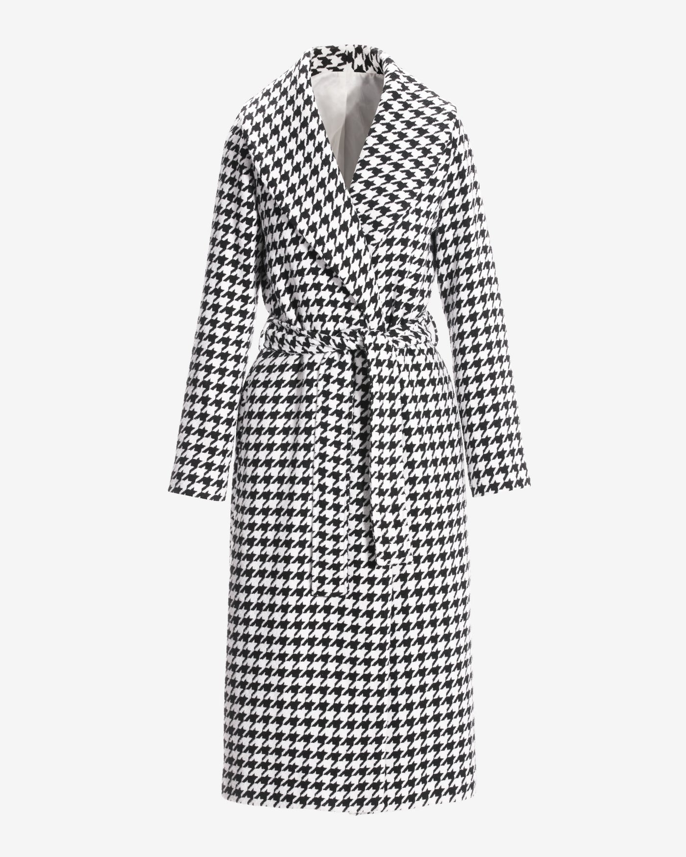 Houndstooth Shawl Collar Coat Black/White