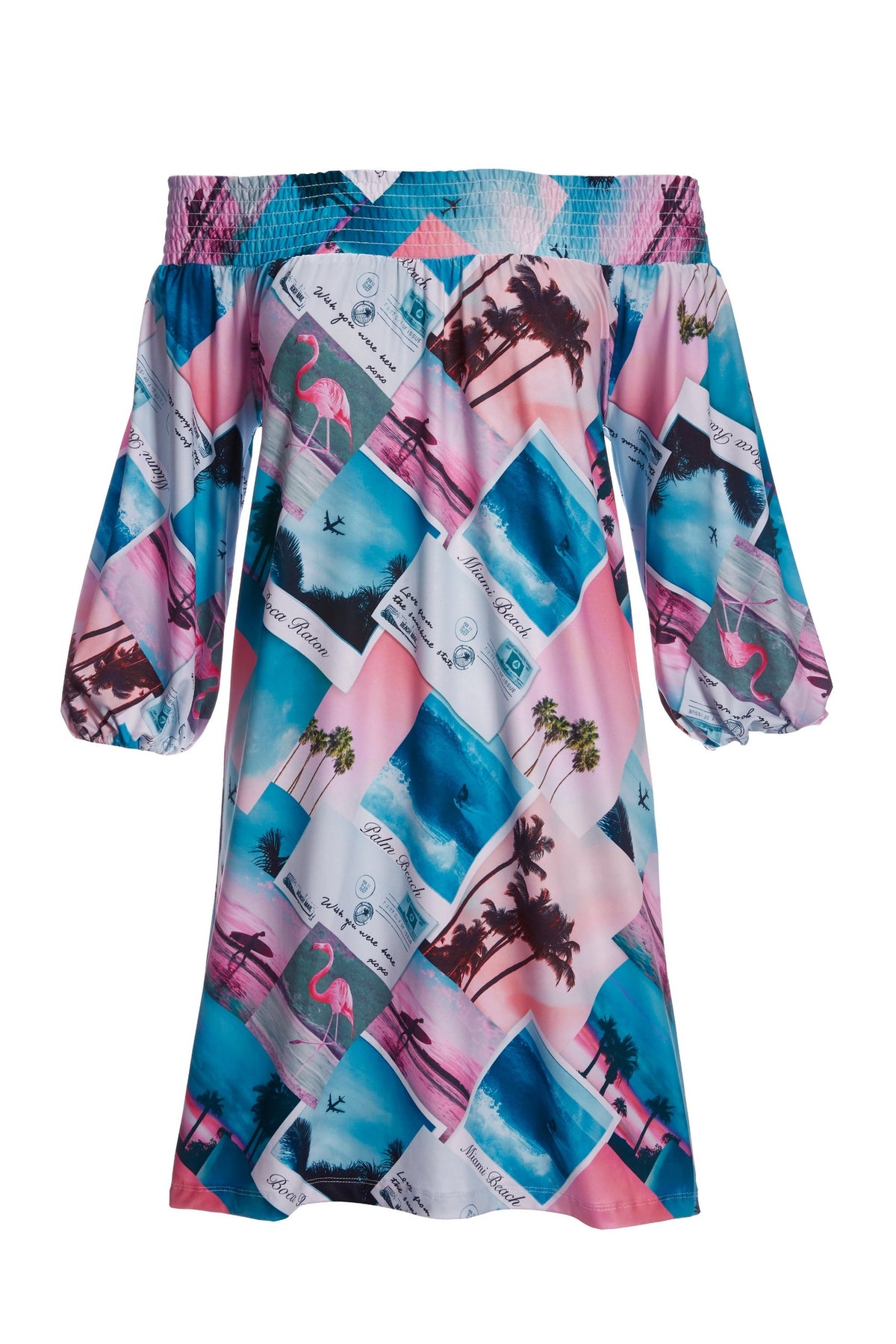 Postcard Print OTS Dress Multi