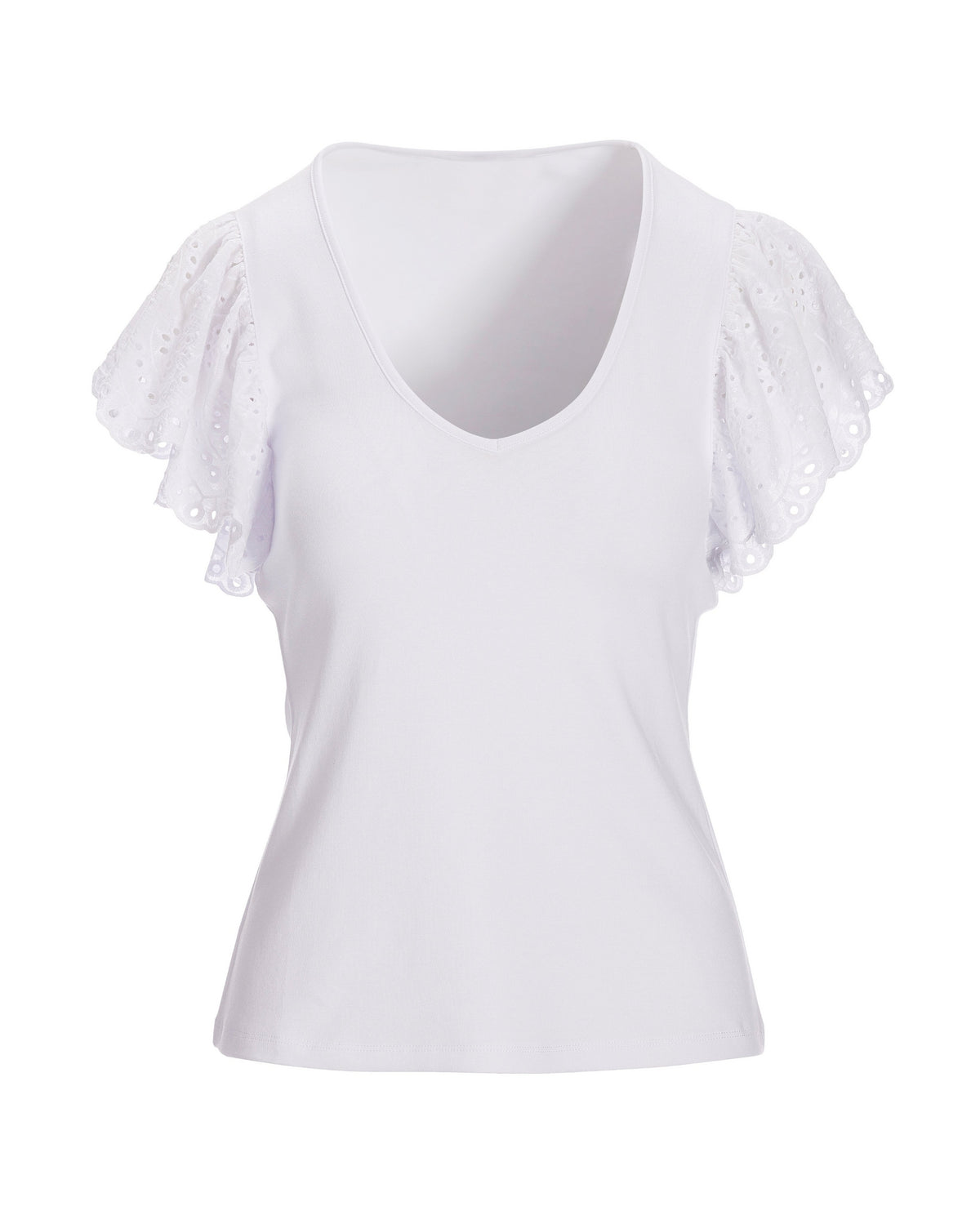 Eyelet-Sleeve V-Neck Knit Top White