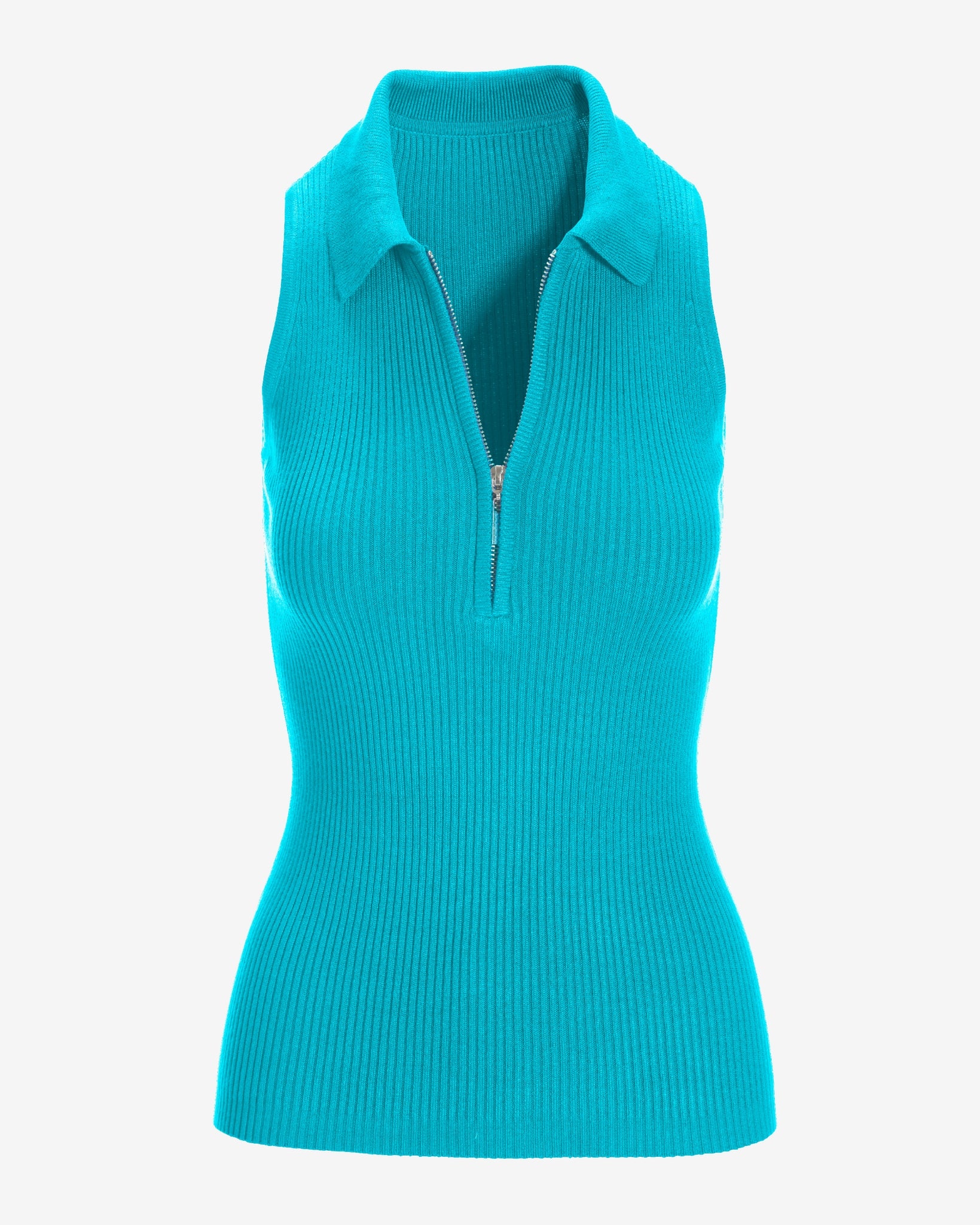 ☆YESEYESEE☆ Rib Knit Half Zip up Blue 3321065102004-e-filly.jpg