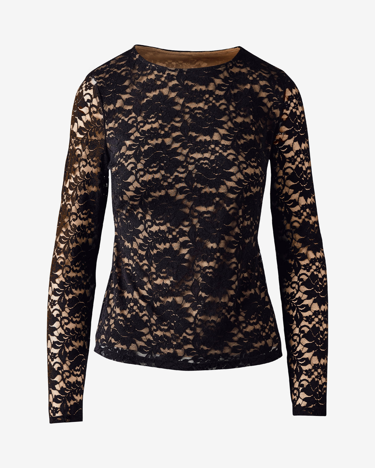 Allover Lace Long Sleeve Knit Top Proper Black