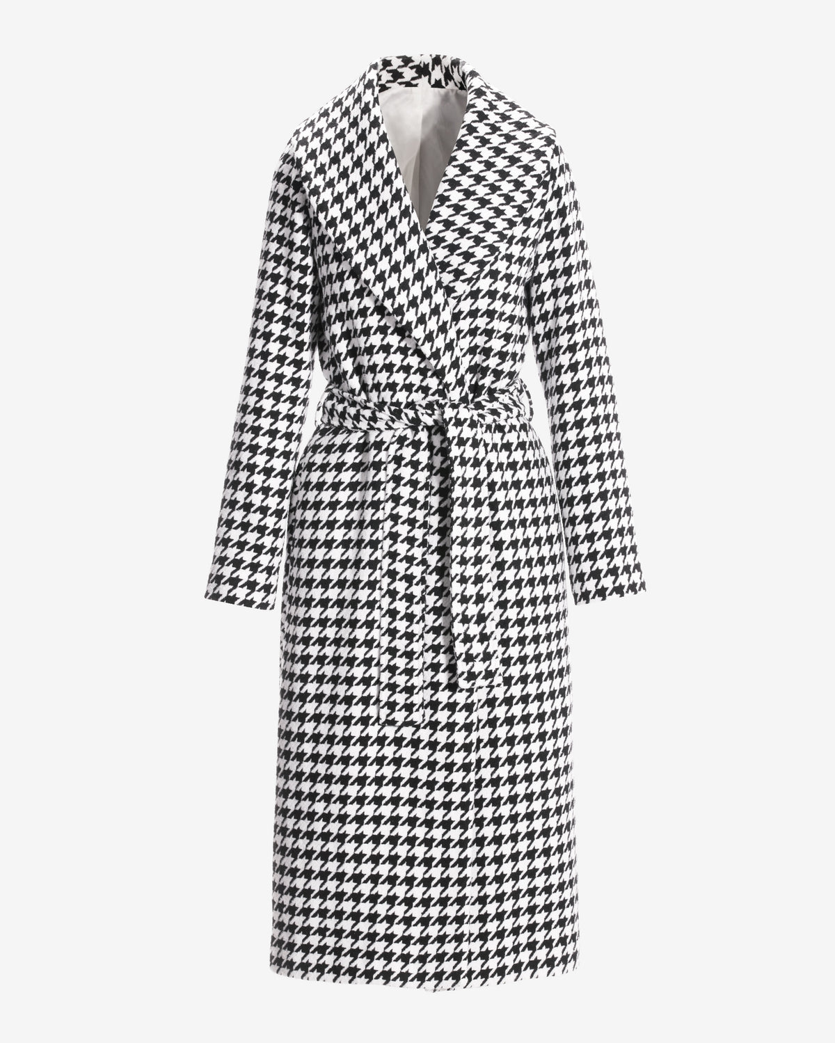 Houndstooth Shawl Collar Coat Black/White