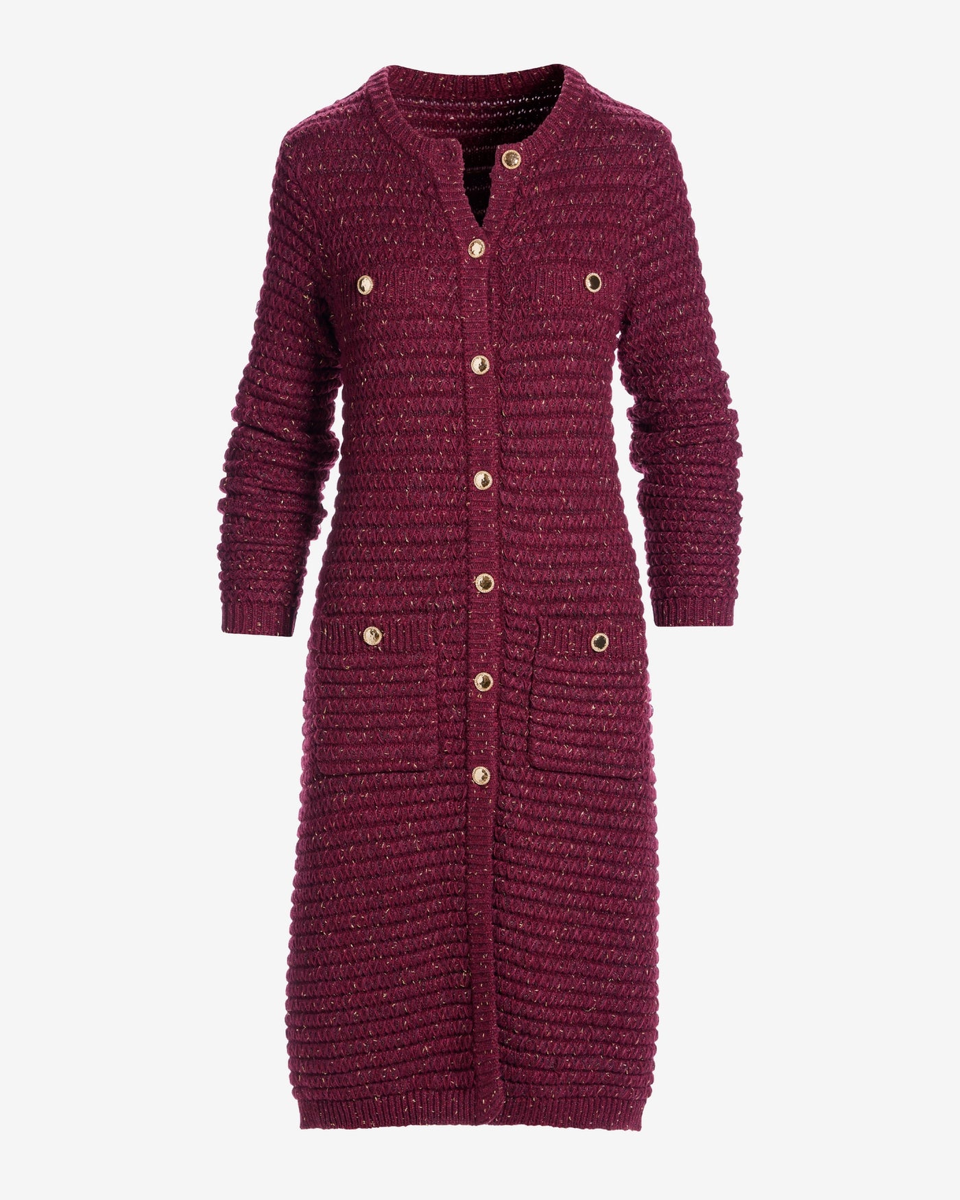 Marled Lurex Sweater Duster Burgundy Multi