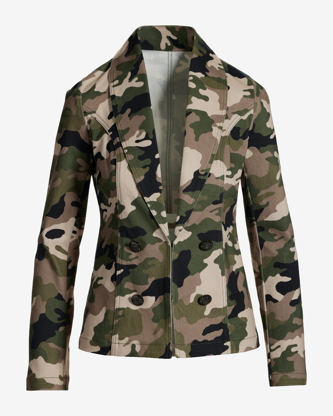 Camo Print Crest Button Shawl Collar Denim Jacket Proper Camo