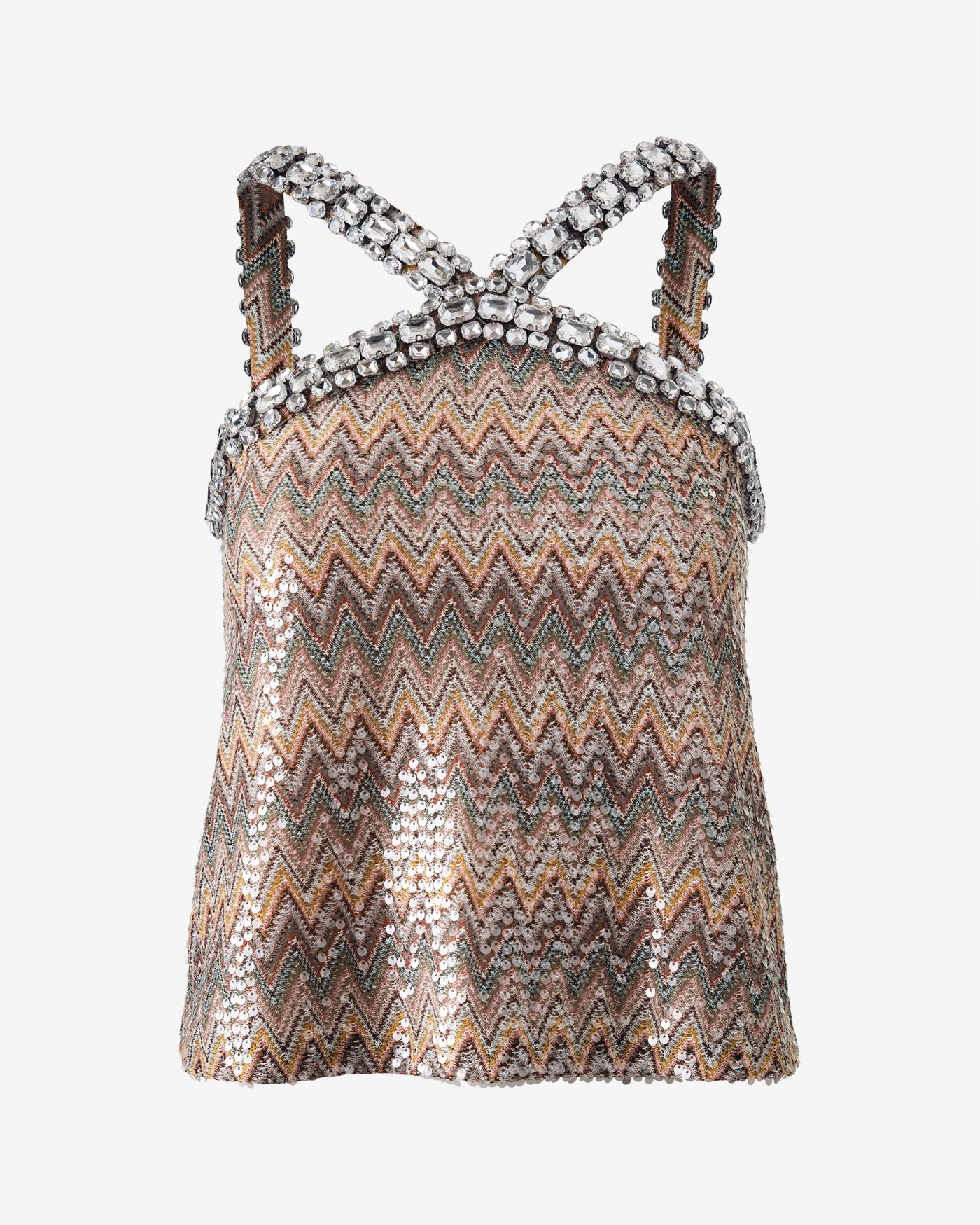 Rhinestone Embellished Chevron Sequin Halter Top Multi