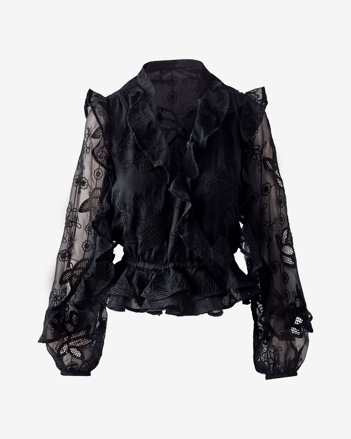 Novelty Embroidered Ruffle Blouse Black