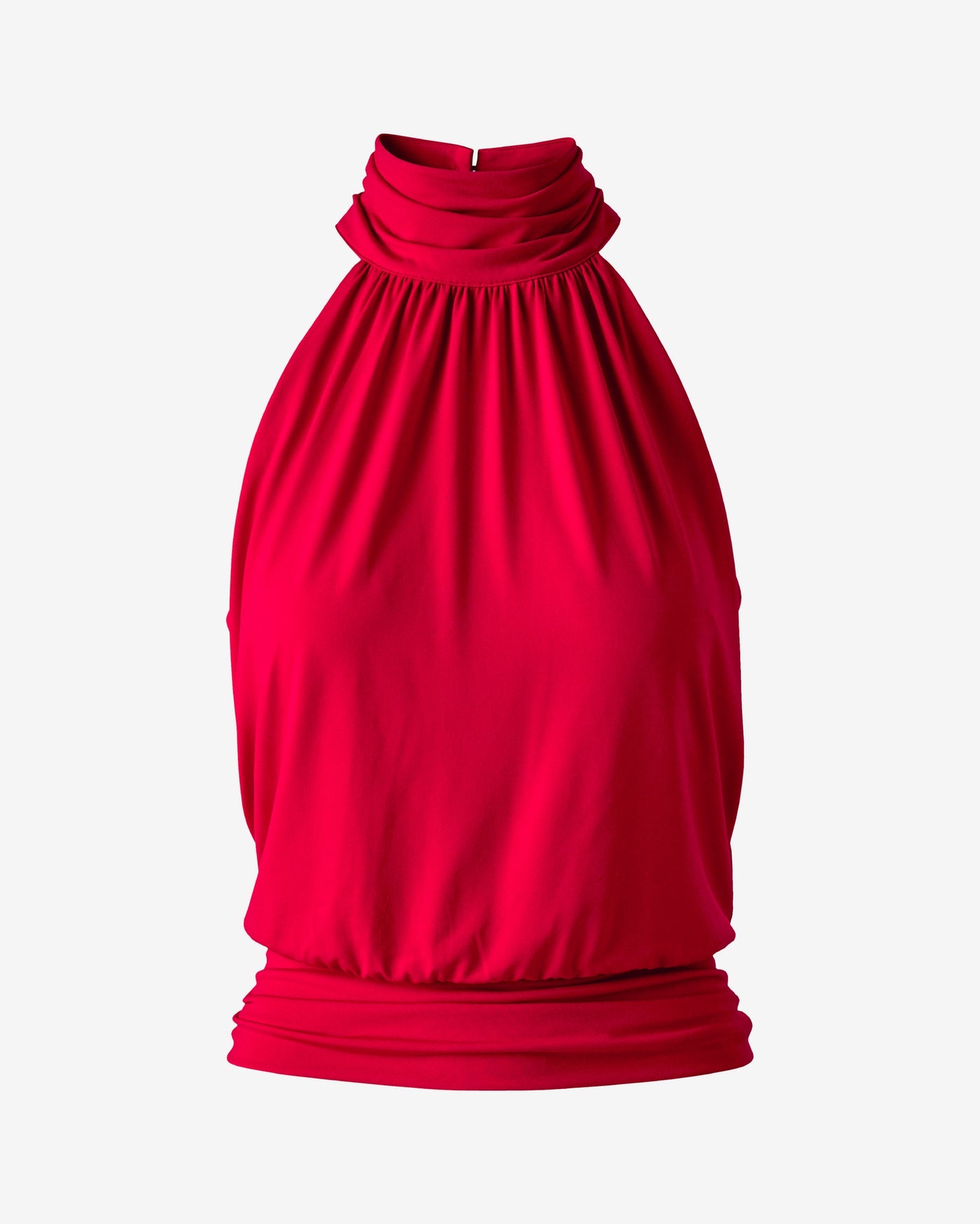 So Chic High Neck Blouson Knit Top Tomato Red