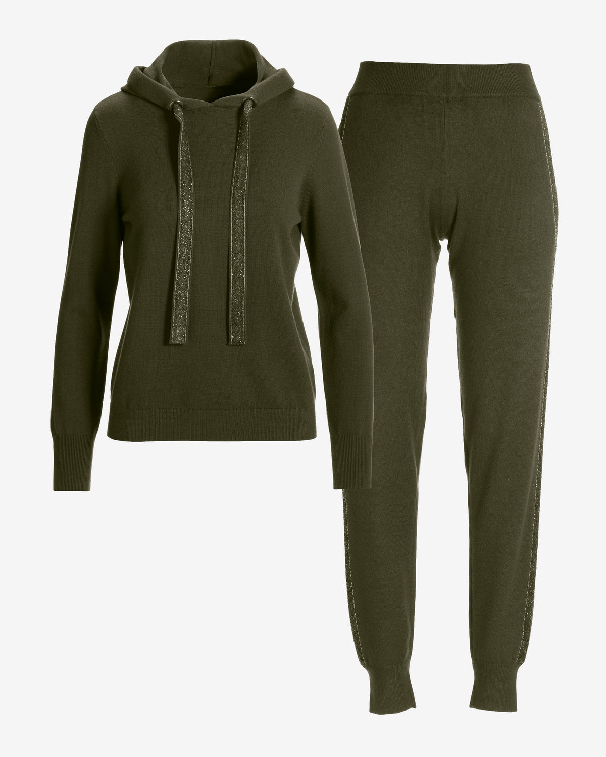 Embellished Hoodie Sweater Set Olive Night