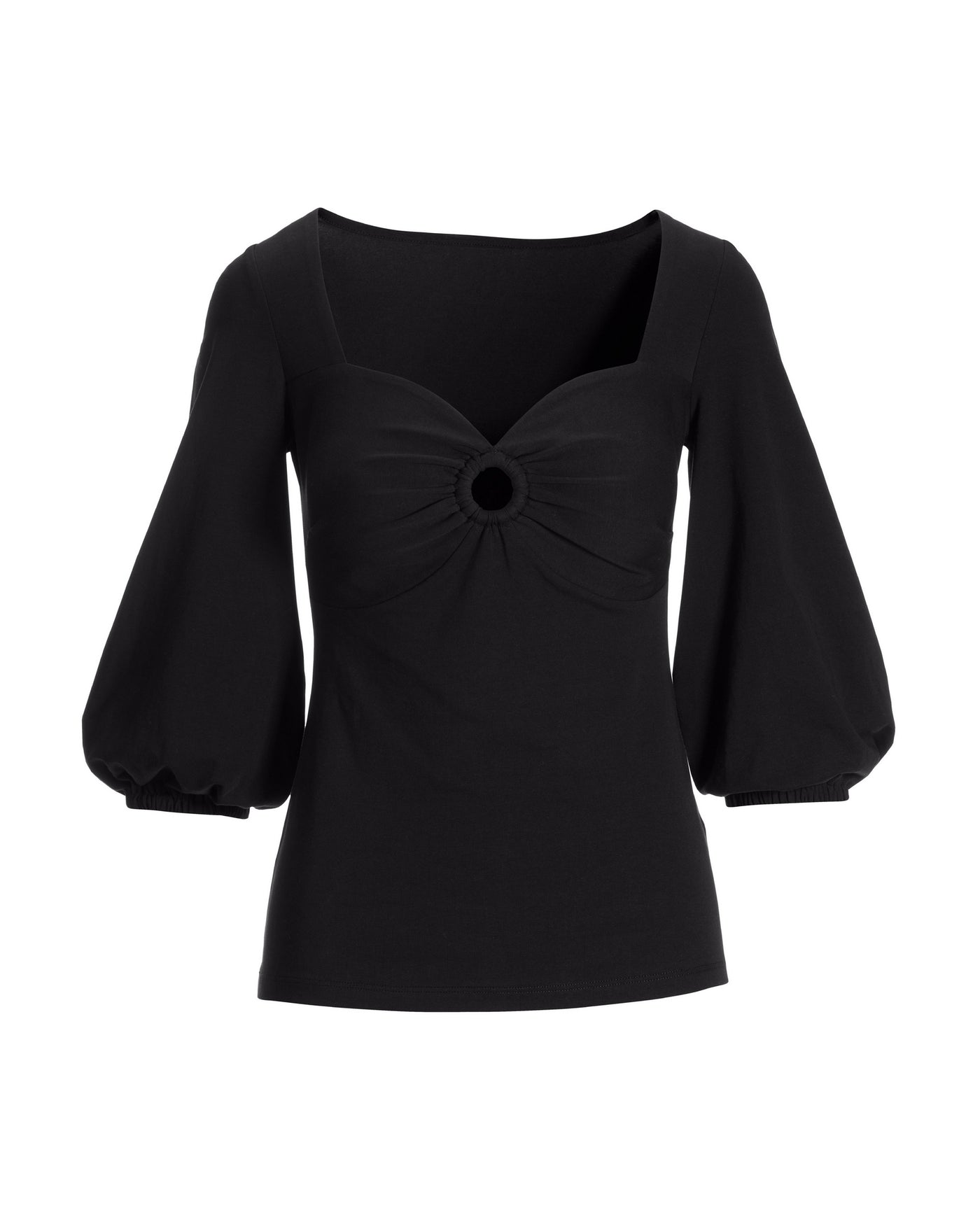 Ring Detail Sweetheart Knit Top Black