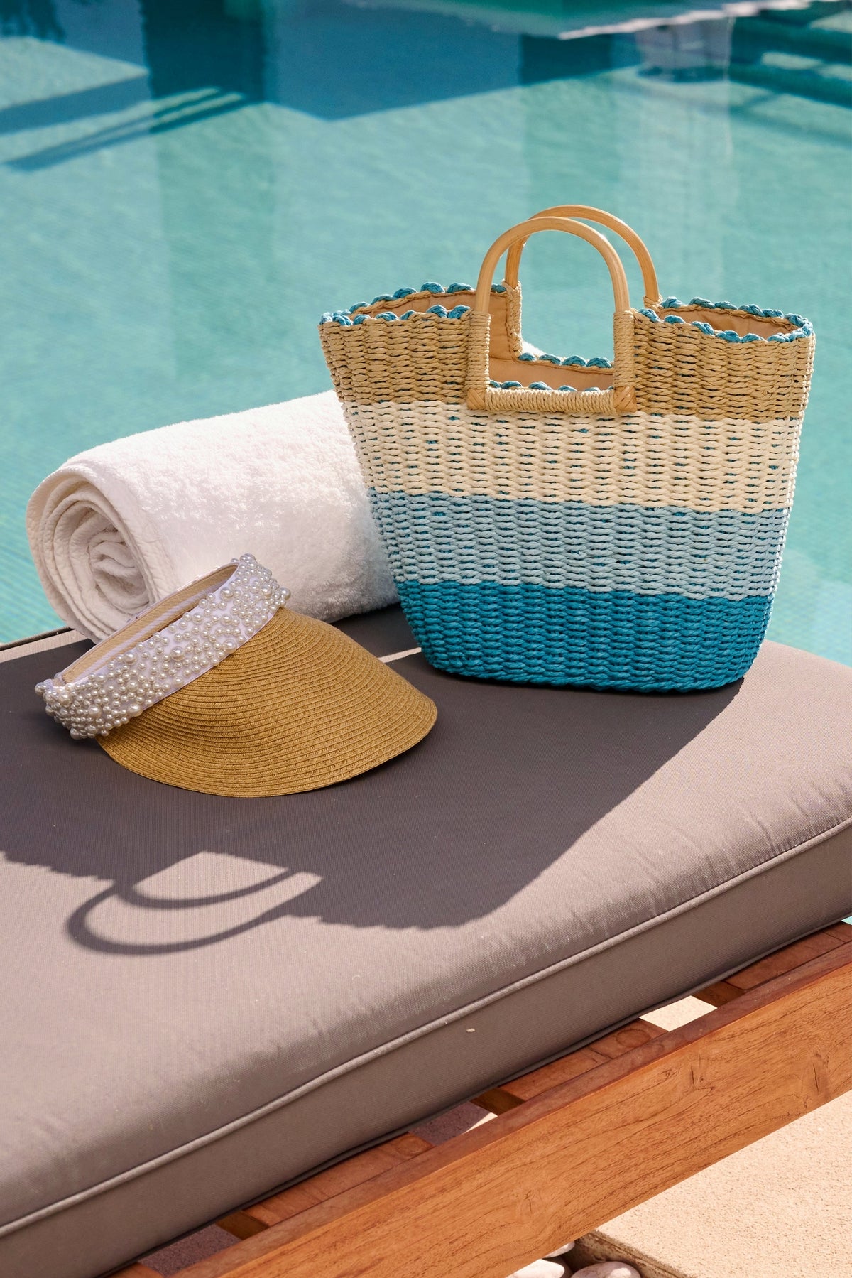 Blue Stripe Straw Bag Blue
