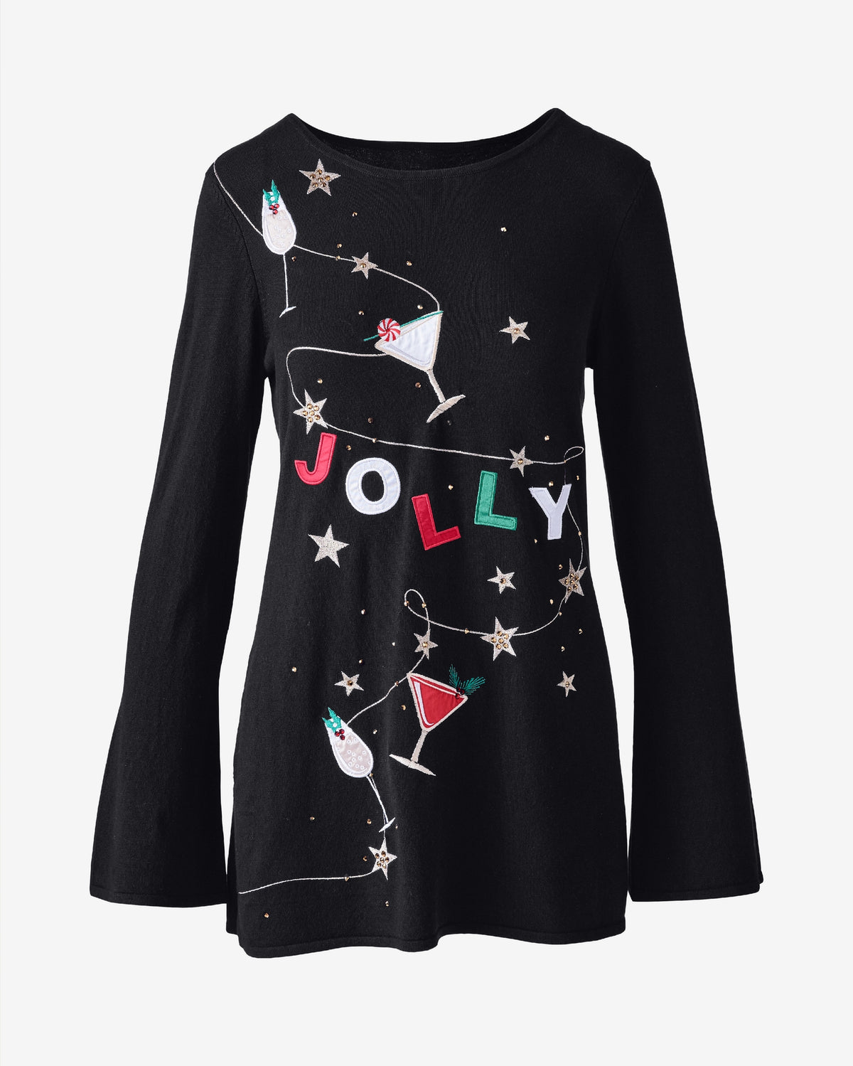 Jolly Drinks Embellished Sweater Tunic Black