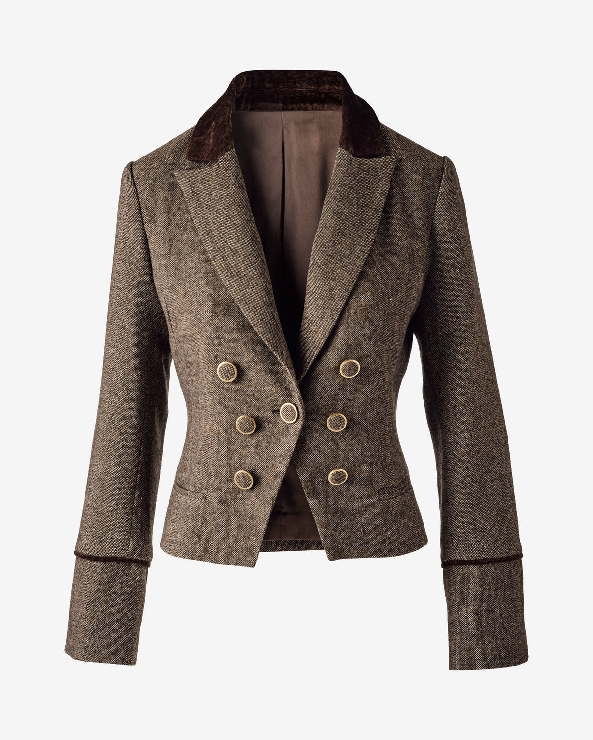 Cropped Tweed Blazer Brown Multi