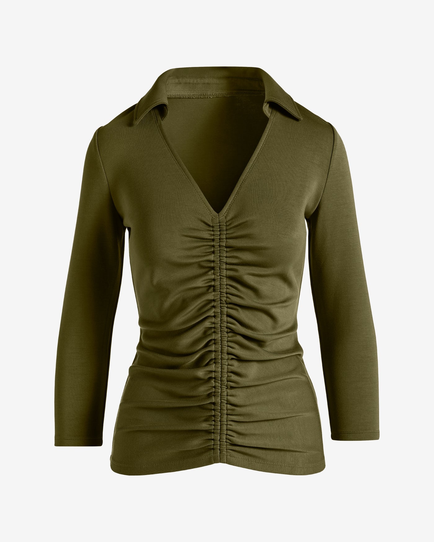 Ruched Polo Knit Top Olive Night