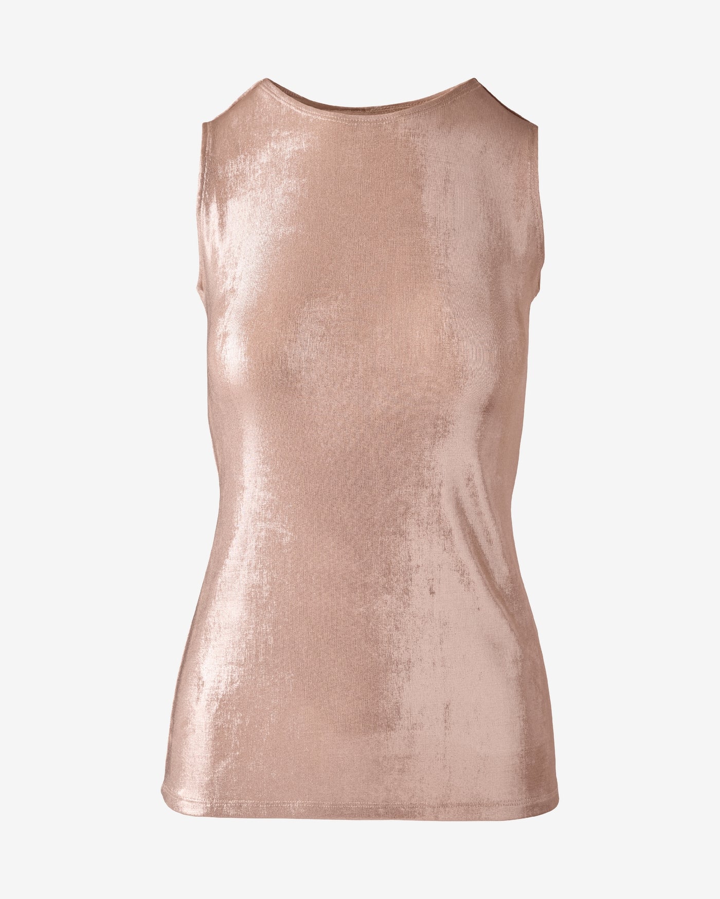 Metallic Slinky High Neck Tank Top Rose