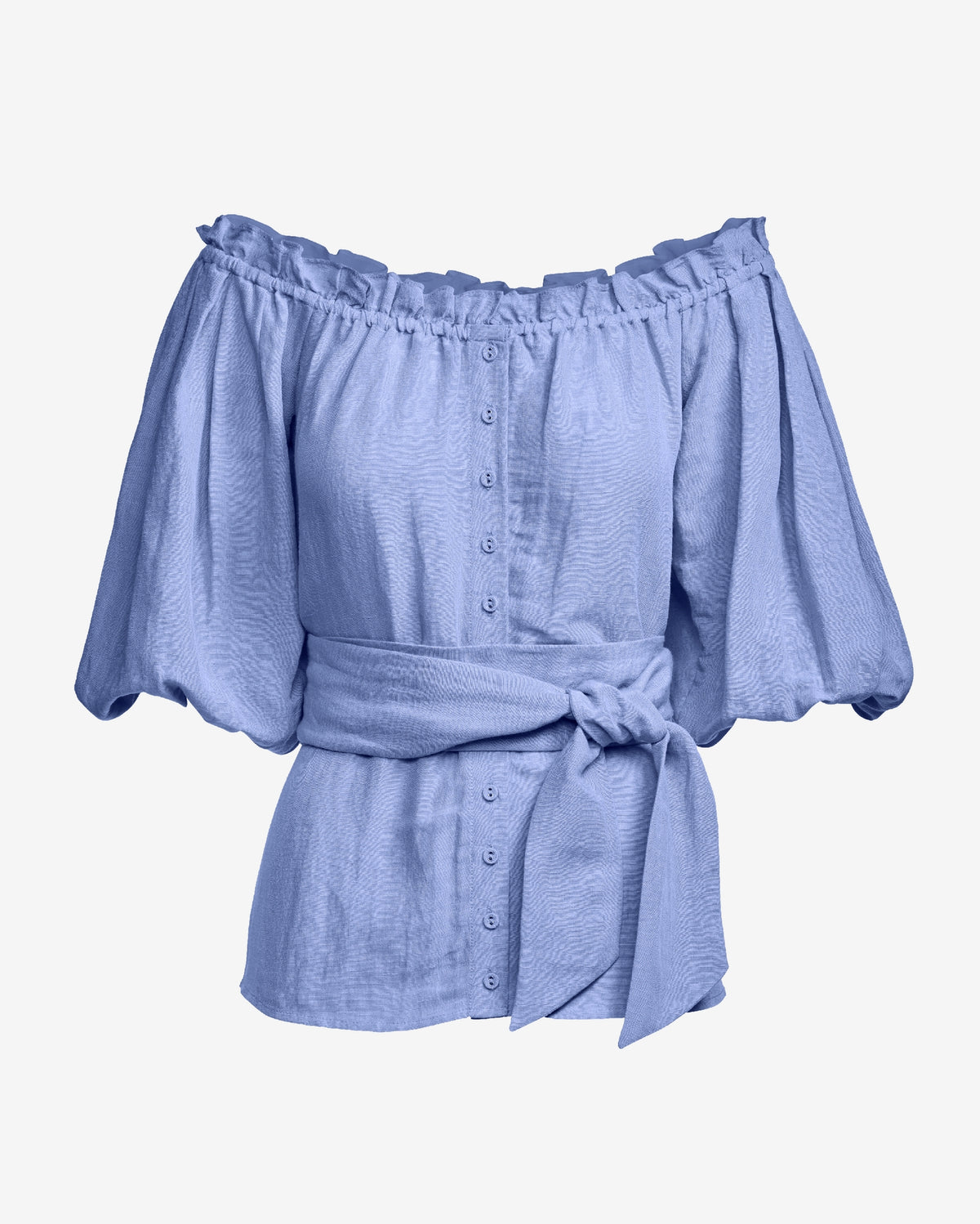 Linen Puff Sleeve Tie Waist Peplum Blouse Jacaranda