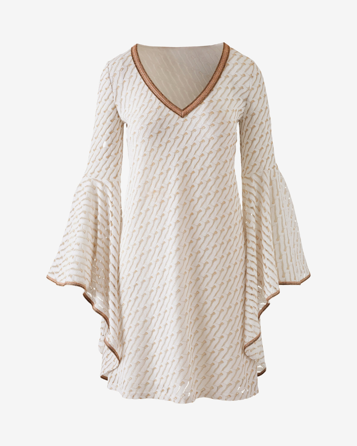 Flare Sleeve Textured Dress Pure White