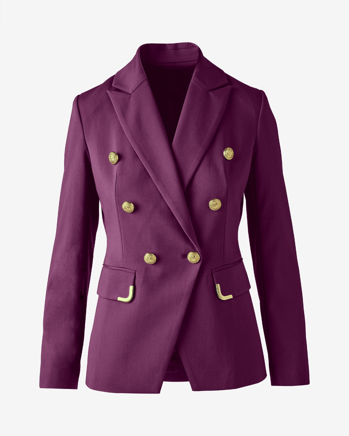 Hardware Trimmed Double Breasted Modern Blazer Italian Plum