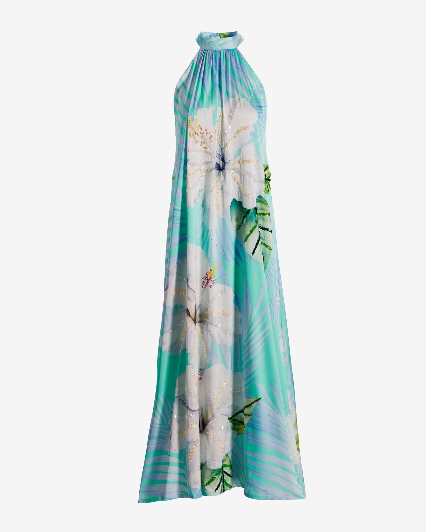 Exploded Hibiscus Sequin Embellished Halter Maxi Dress Exploded Hibiscus