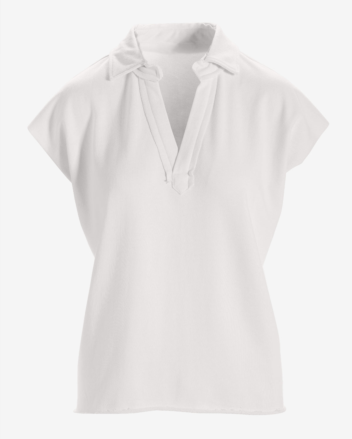 Cotton Comfort Short Sleeve Collared Lounge Top White