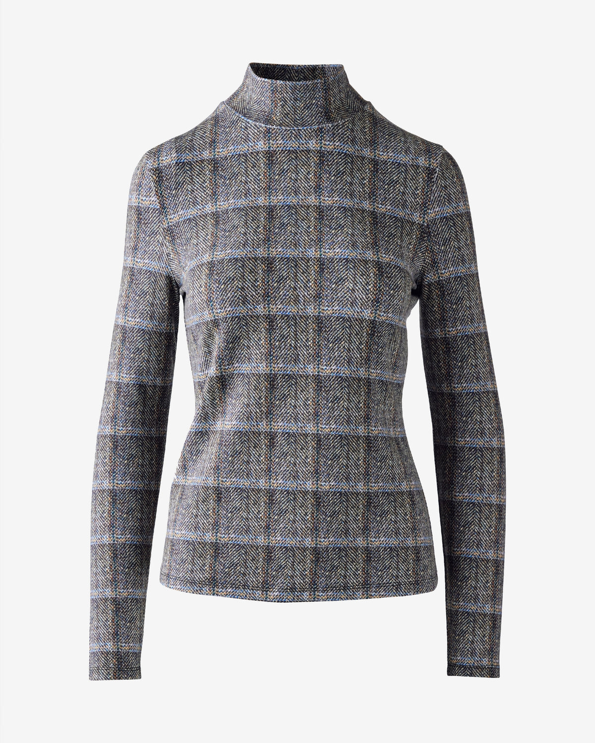 Long Sleeve Printed Turtleneck Top Plaid Fete