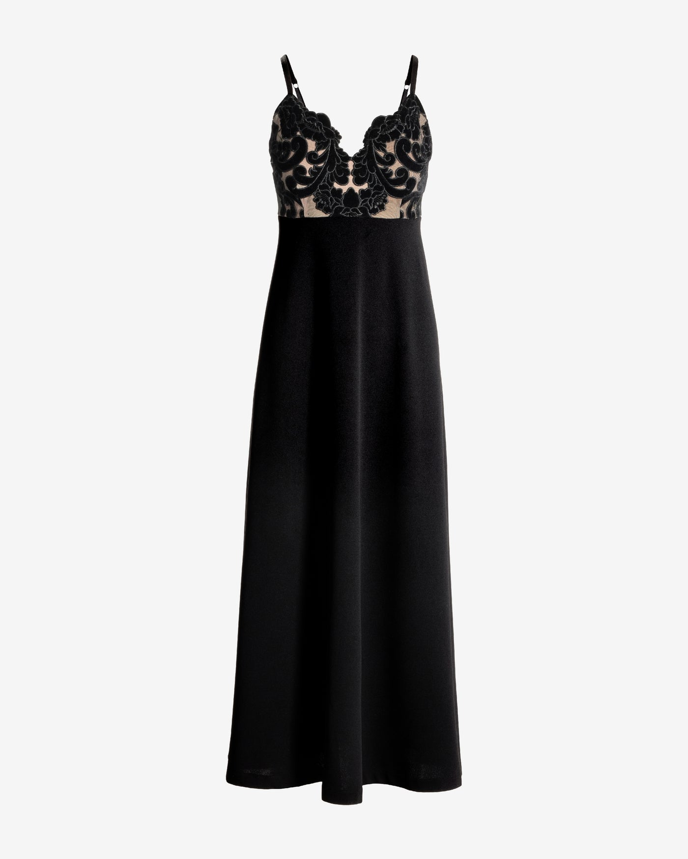 Floral Velvet Bodice A-Line Maxi Dress Black