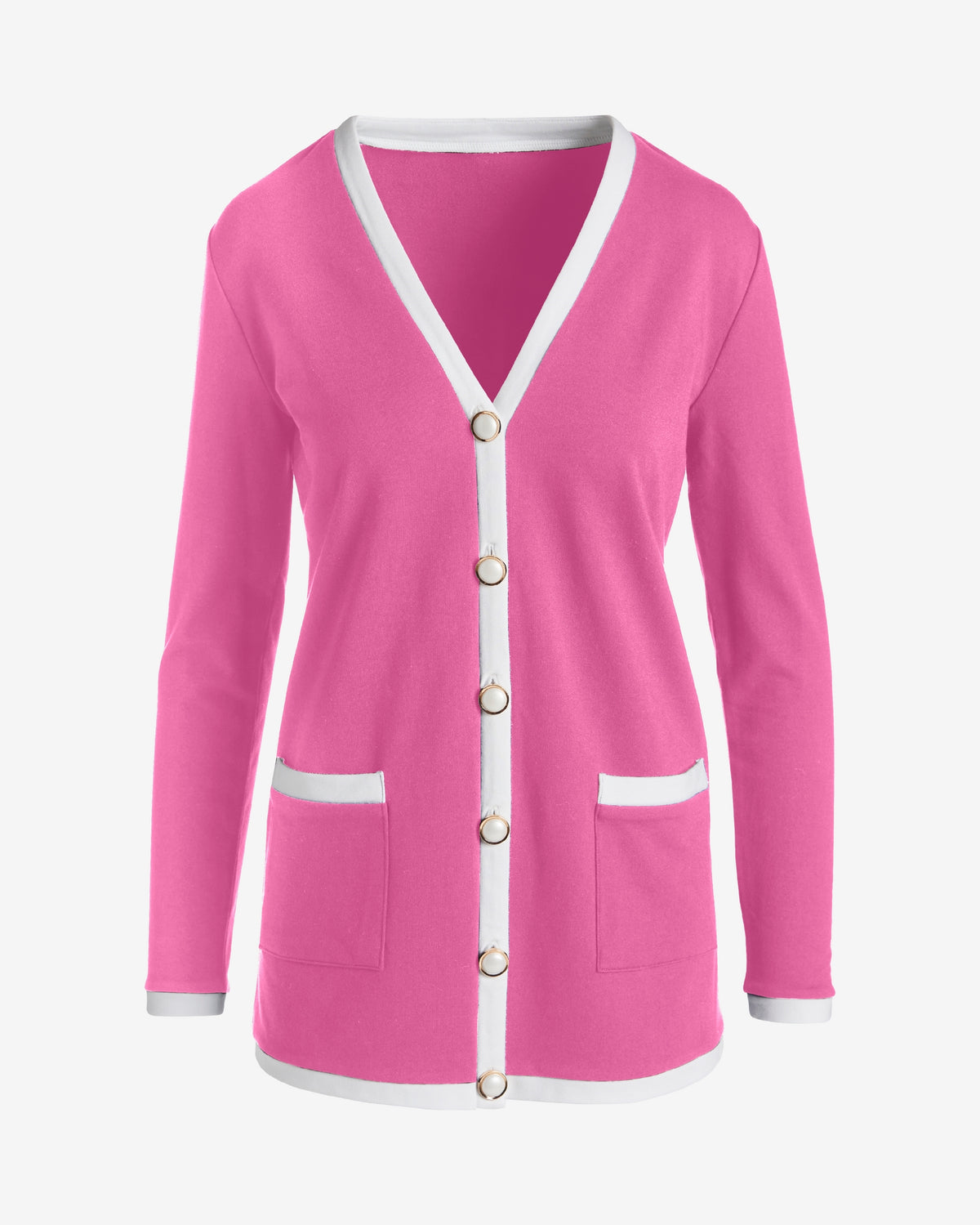 French Terry Color-block Cardigan Pink Carnation/White