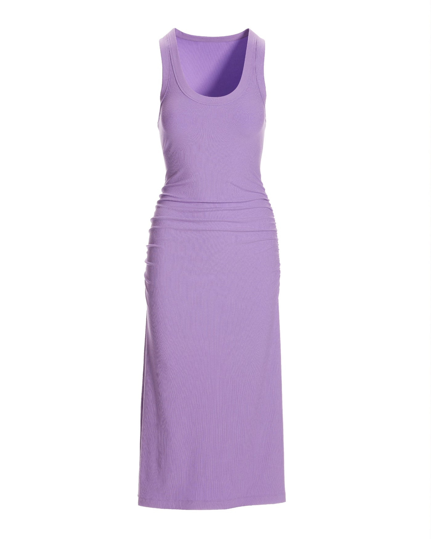 Scoop Neck Ruched Rib Knit Midi Dress Amethyst Orchid