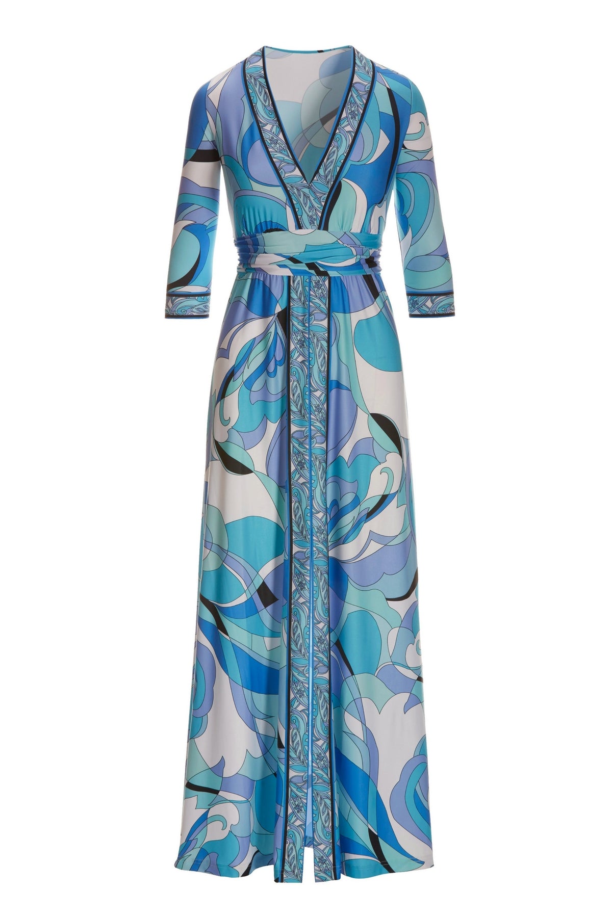 Ocean Abstract Print Center Slit Maxi Dress Blue Multi