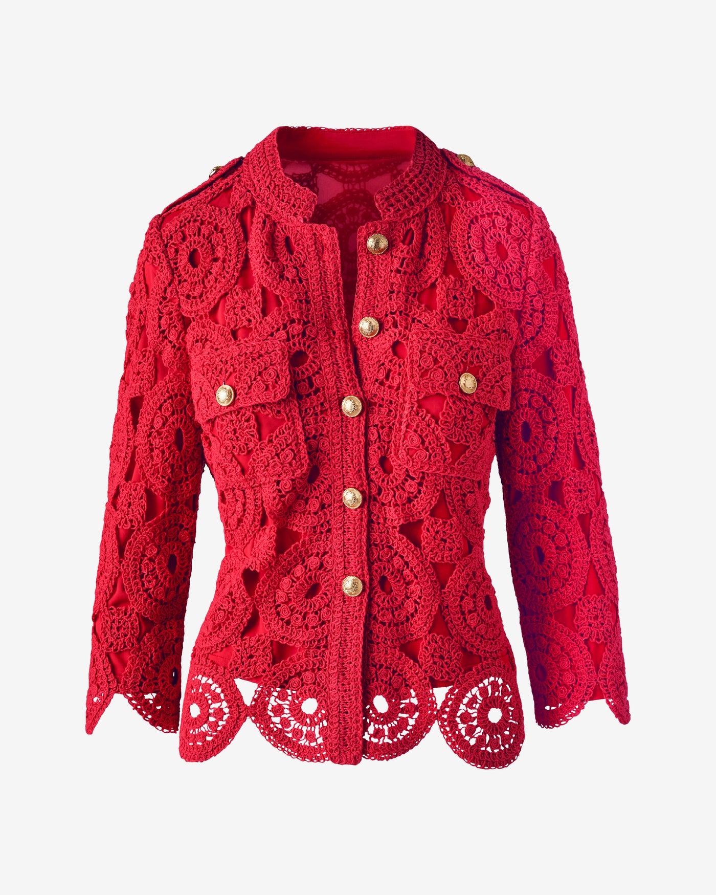 Crochet Three Quarter Sleeve Jacket Tomato Red