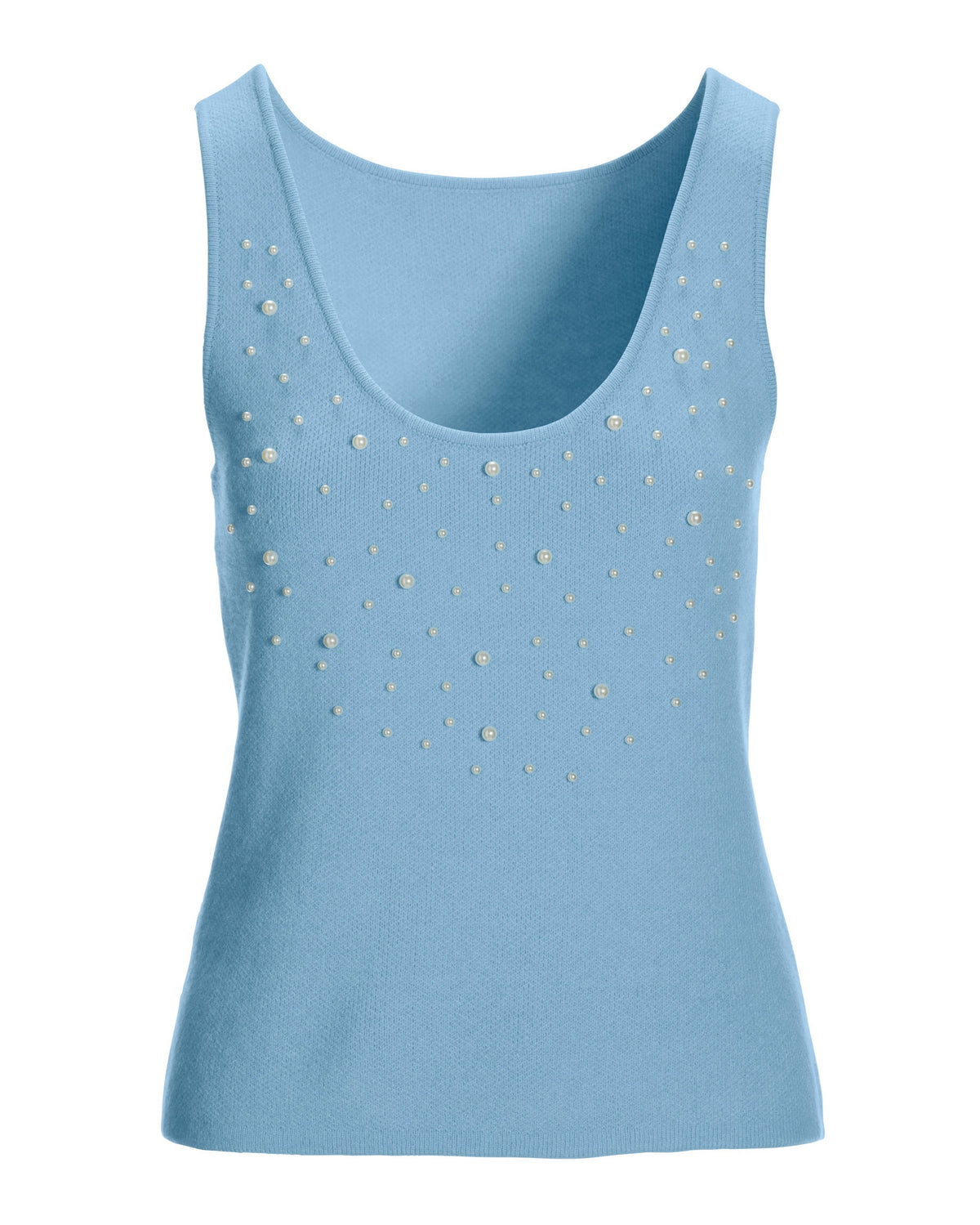 Pearl Embellished Scoop Neck Sweater Tank Airy Blue