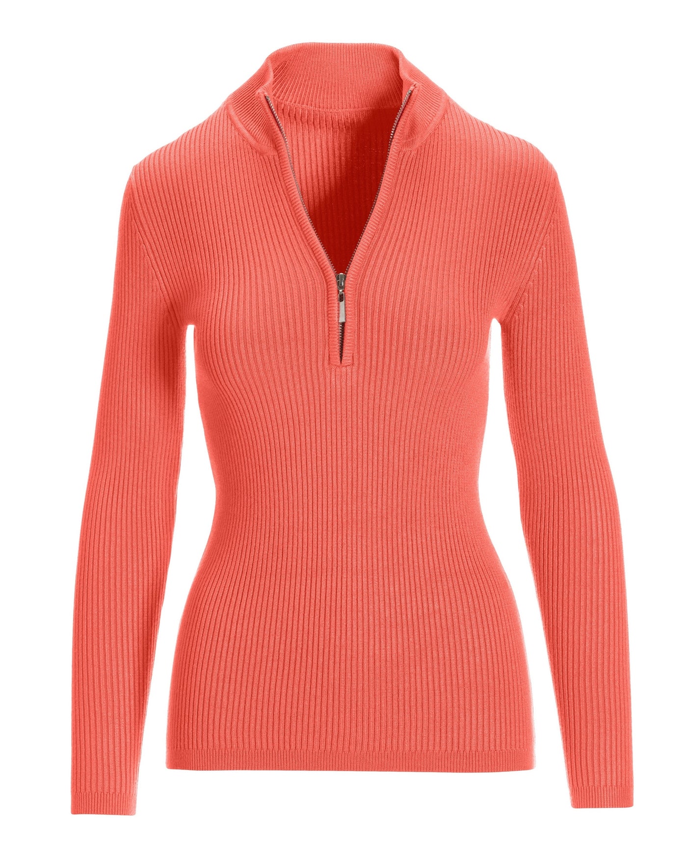 Ribbed Half Zip Up Sweater Deep Sea Coral
