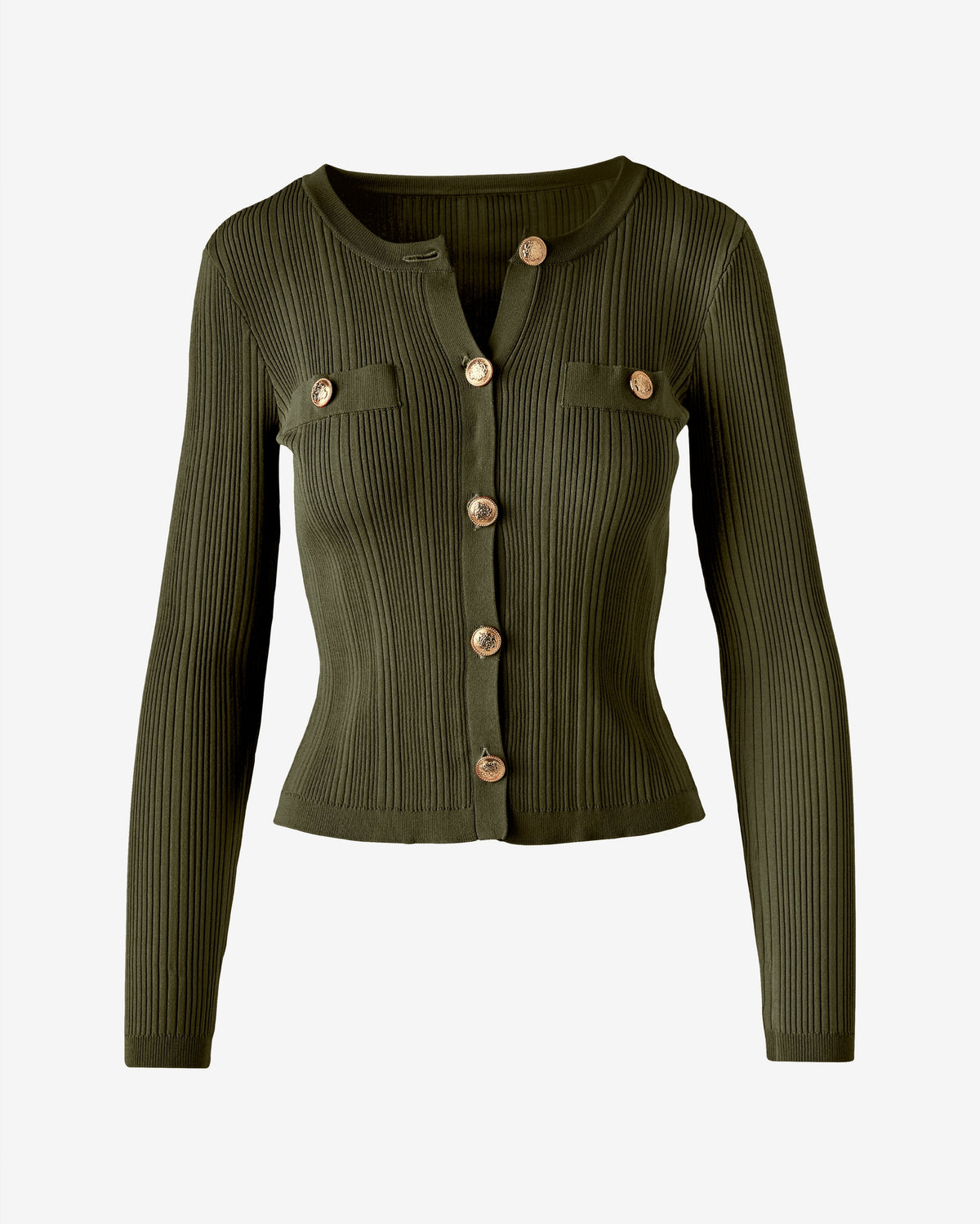 Crested Button Sweater Cardigan Olive Night