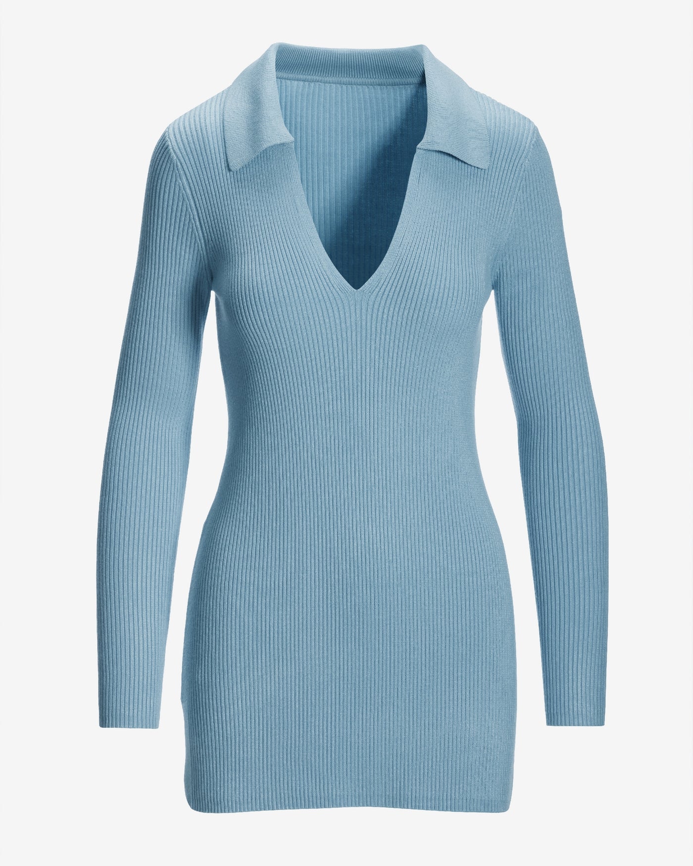 Ribbed Collar Tunic Sweater Clear Blue Sky